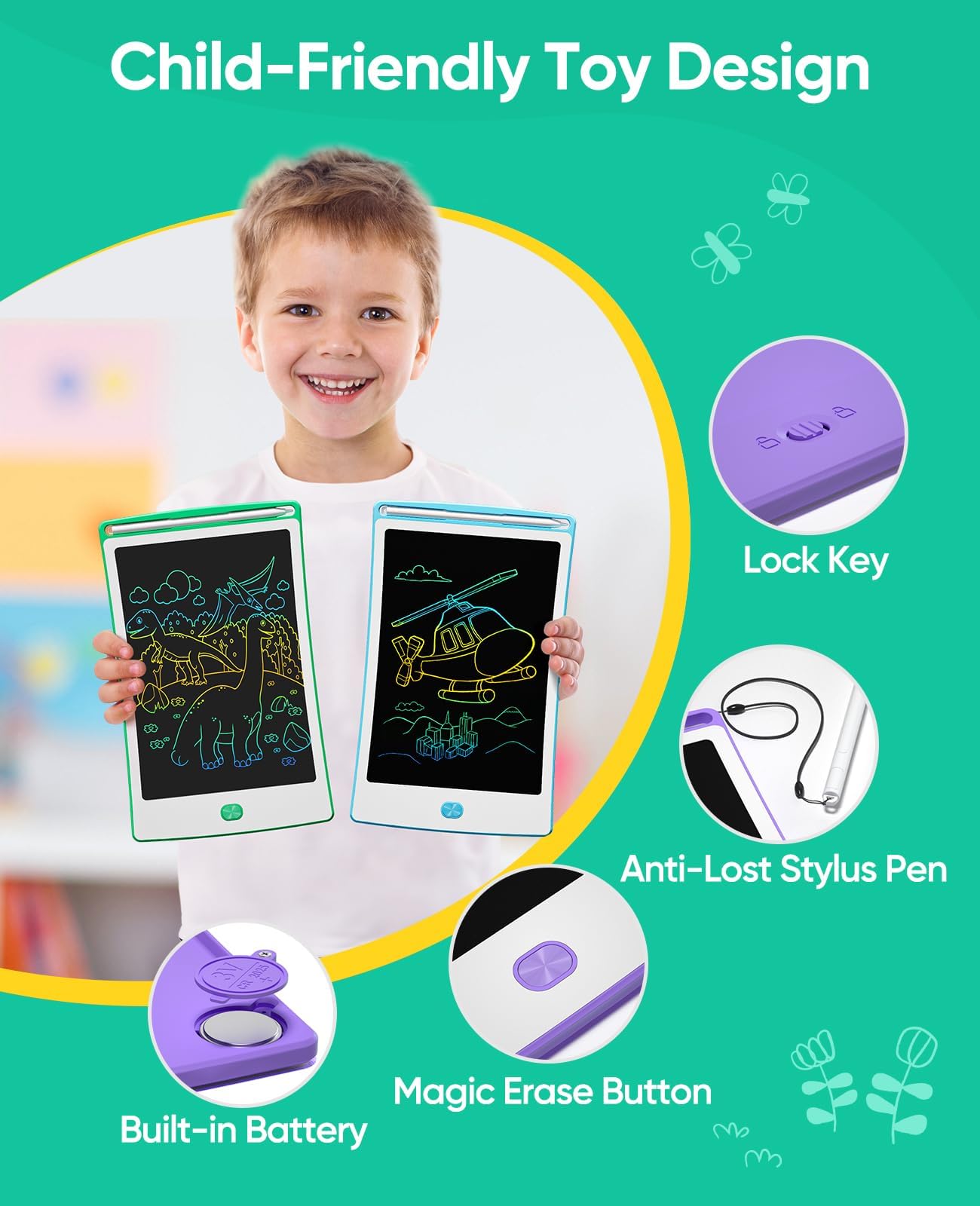 Magic Jimmy 4 Pack LCD Writing Tablet – 8.5-Inch Colorful Doodle Boards for Kids Aged 3–7