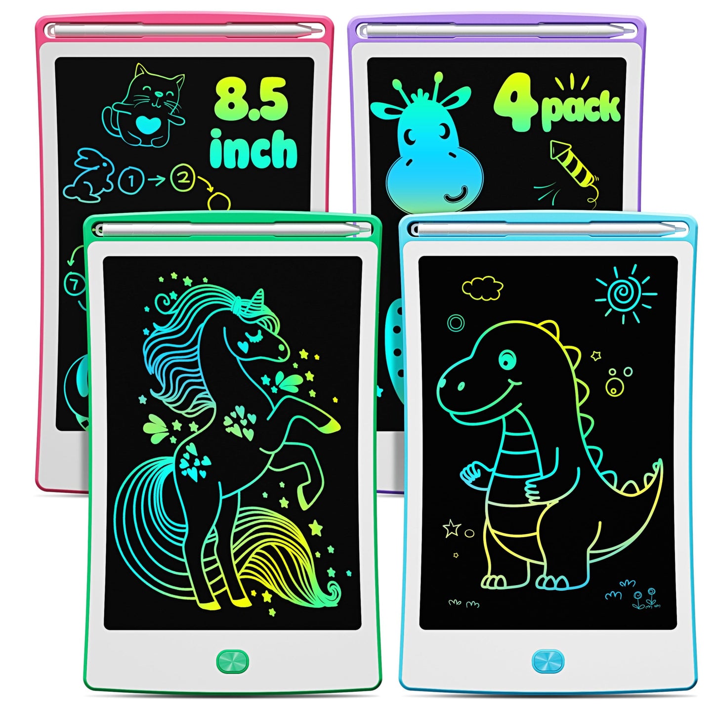 Magic Jimmy 4 Pack LCD Writing Tablet – 8.5-Inch Colorful Doodle Boards for Kids Aged 3–7