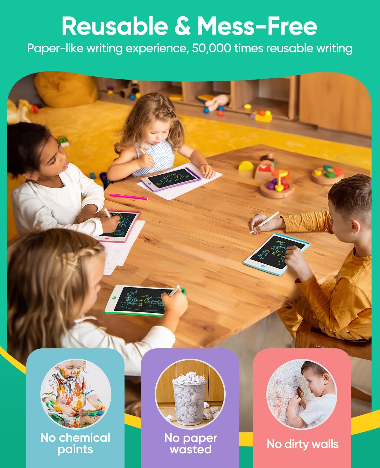 Magic Jimmy 4 Pack LCD Writing Tablet – 8.5-Inch Colorful Doodle Boards for Kids Aged 3–7