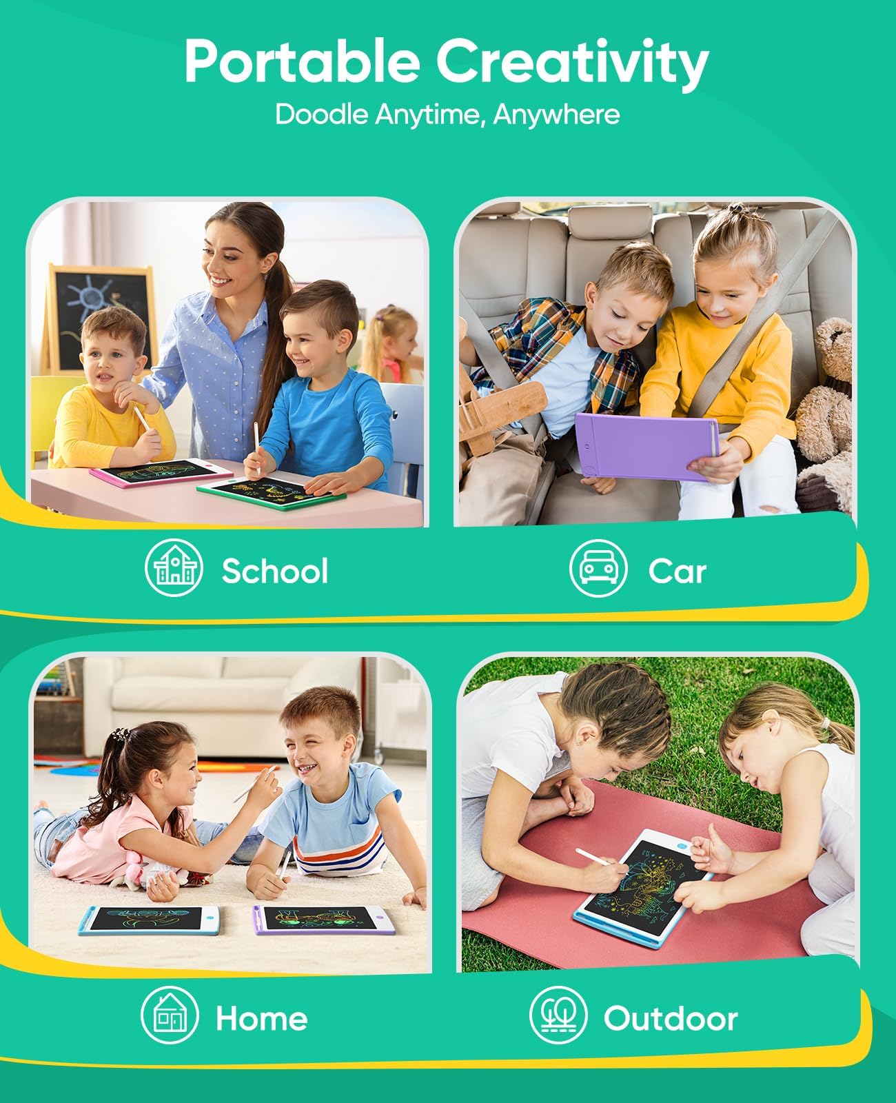 Magic Jimmy 4 Pack LCD Writing Tablet – 8.5-Inch Colorful Doodle Boards for Kids Aged 3–7