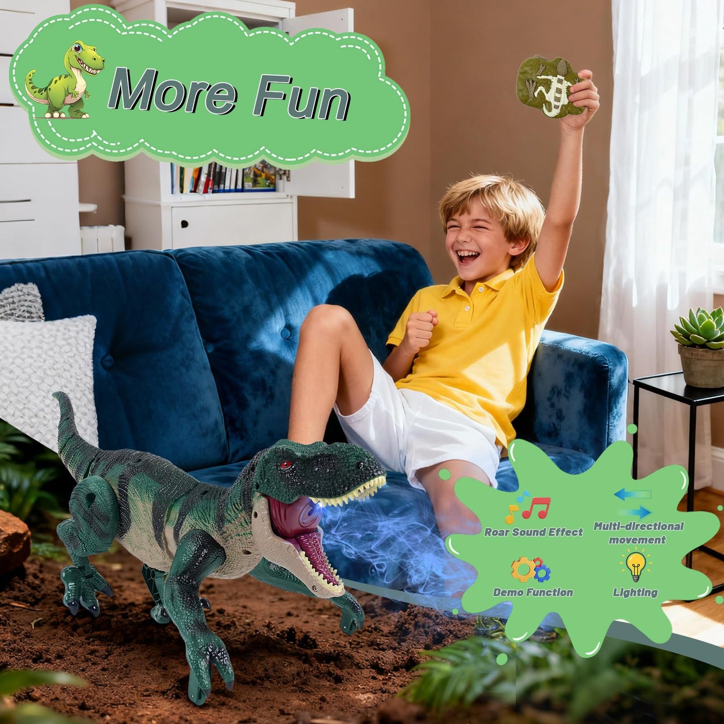 MagicKidz RC Dinosaur Toy – Walking, Roar, Spray & Lights for Kids 3-12