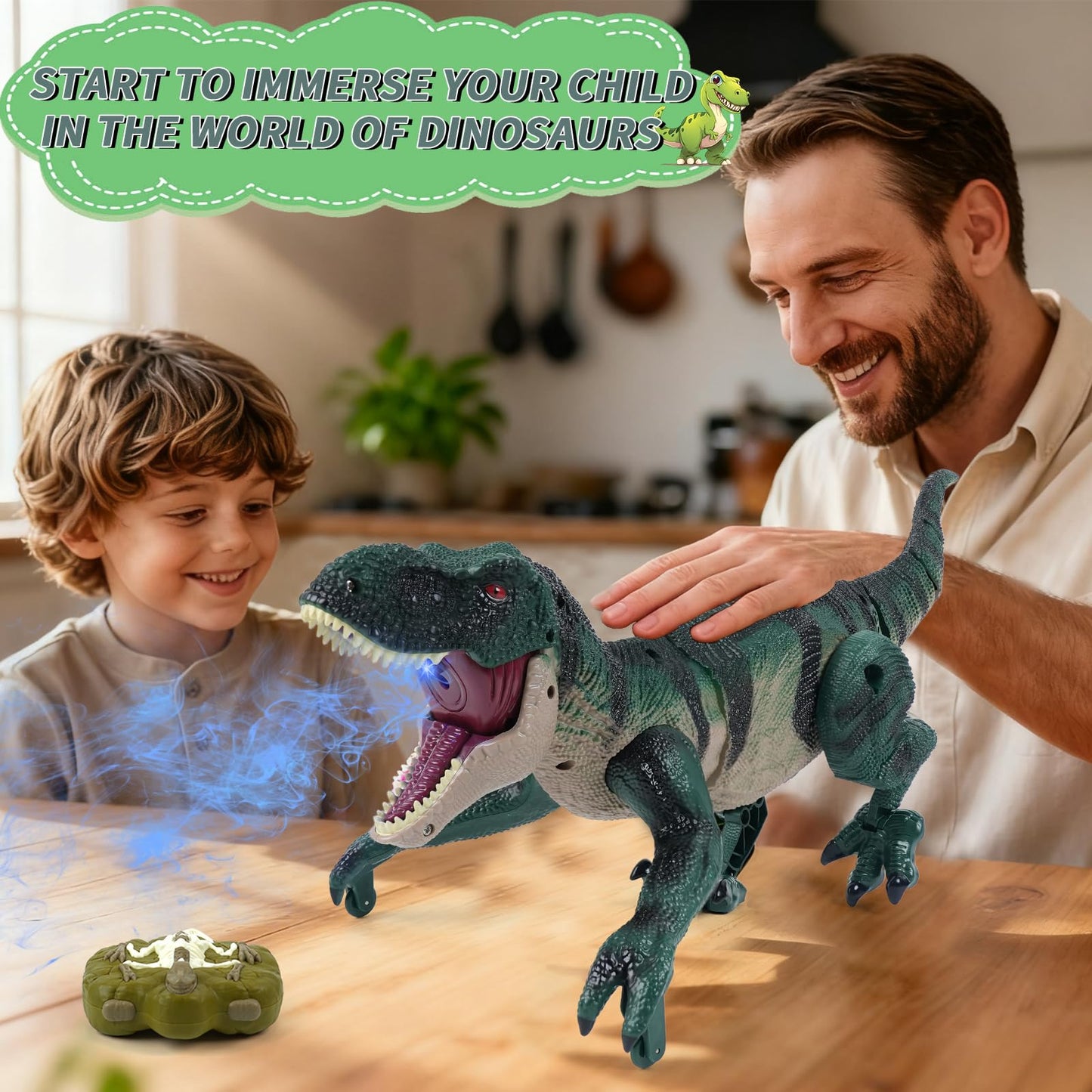 MagicKidz RC Dinosaur Toy – Walking, Roar, Spray & Lights for Kids 3-12