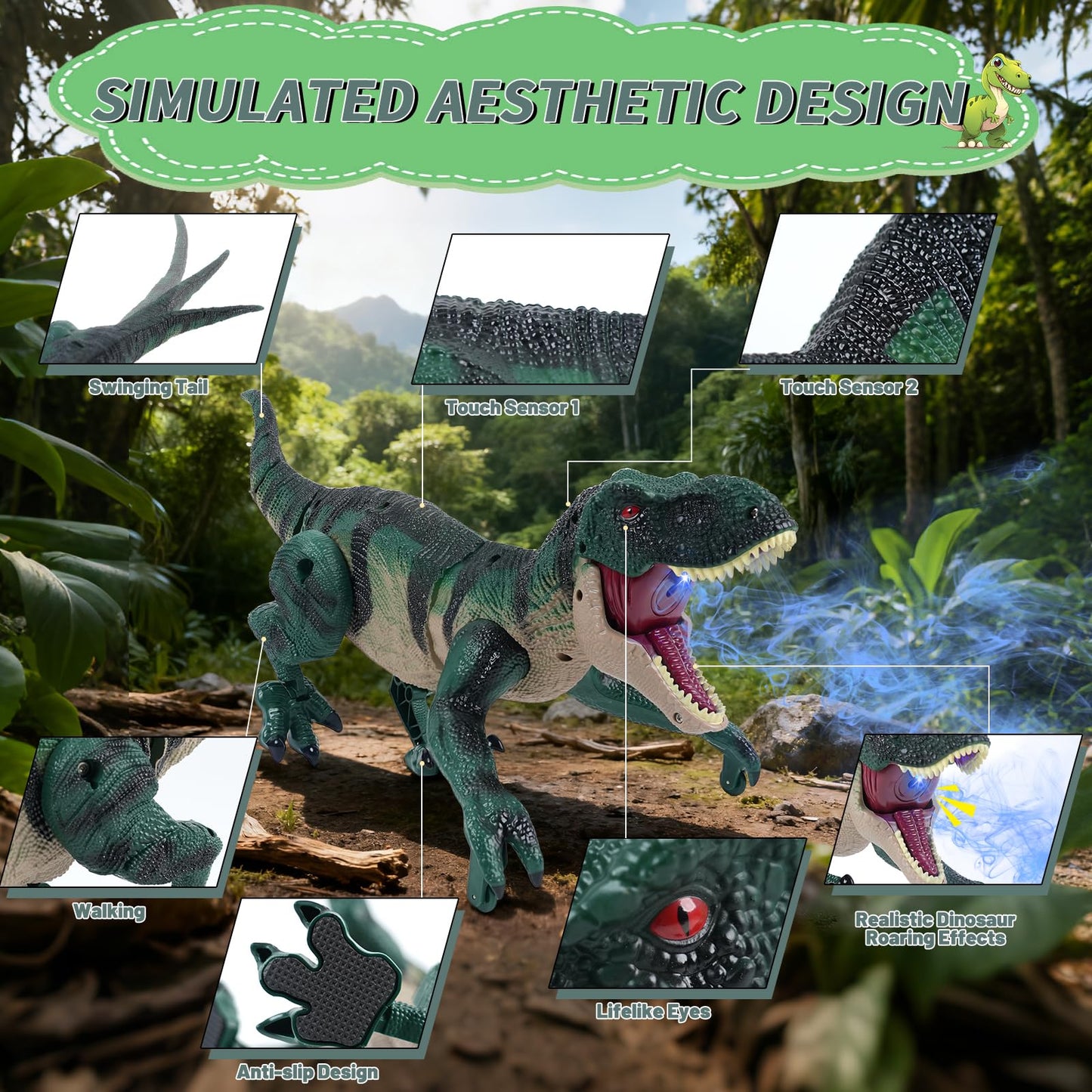 MagicKidz RC Dinosaur Toy – Walking, Roar, Spray & Lights for Kids 3-12