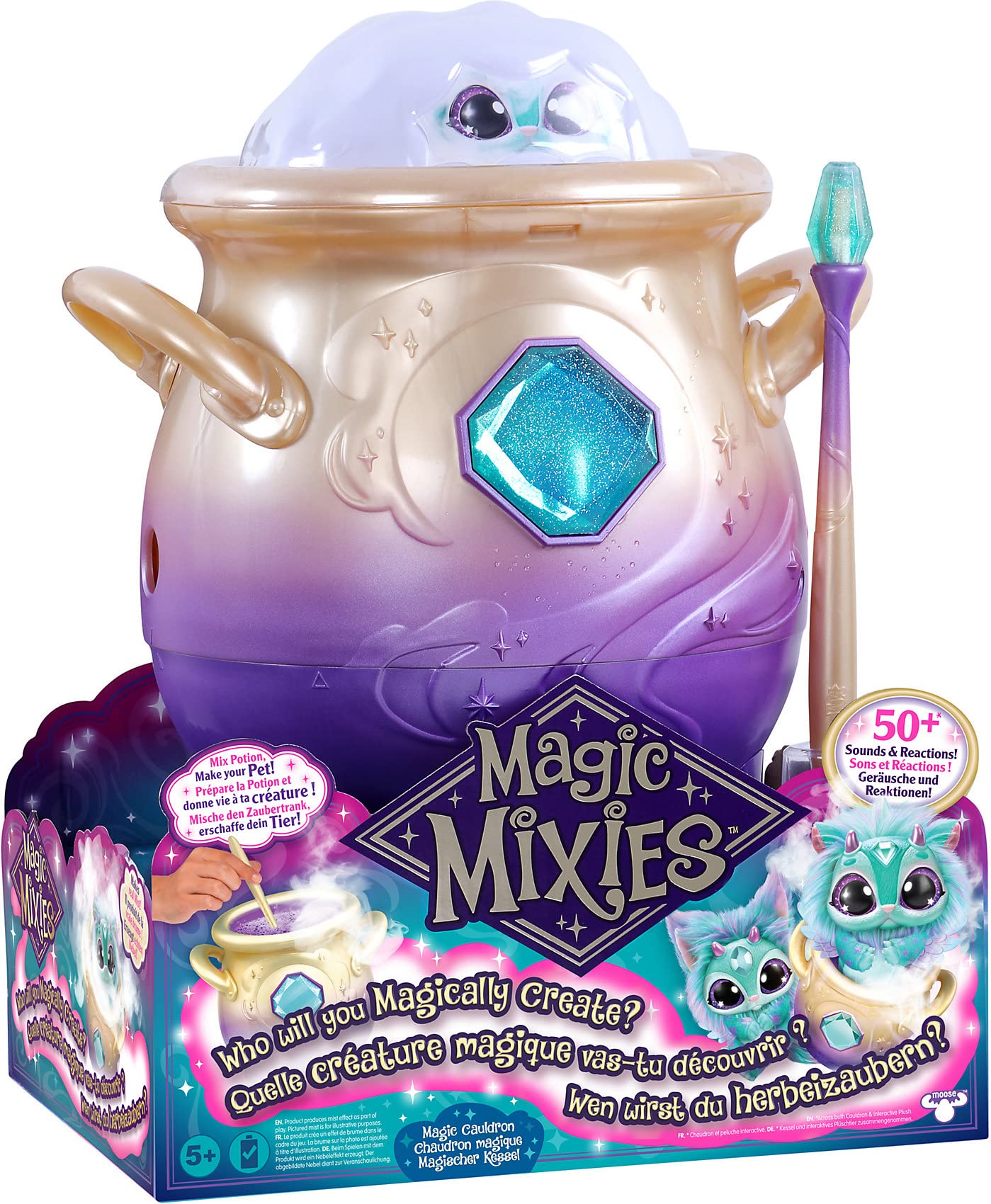 Magic Mixies Cream Tea Misting Cauldron — Interactive 8-Inch Blue Plush & 50+ Sounds
