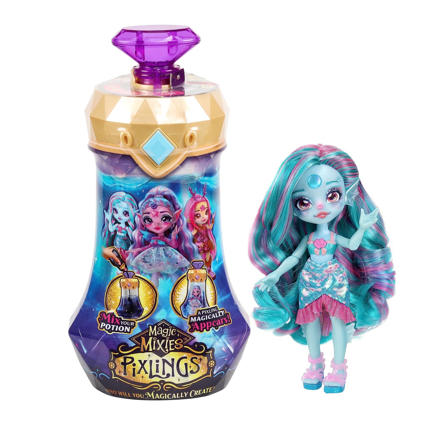 Magic Mixies Pixlings Marena Mermaid Pixling – Create Potion to Reveal a 6.5-Inch Doll