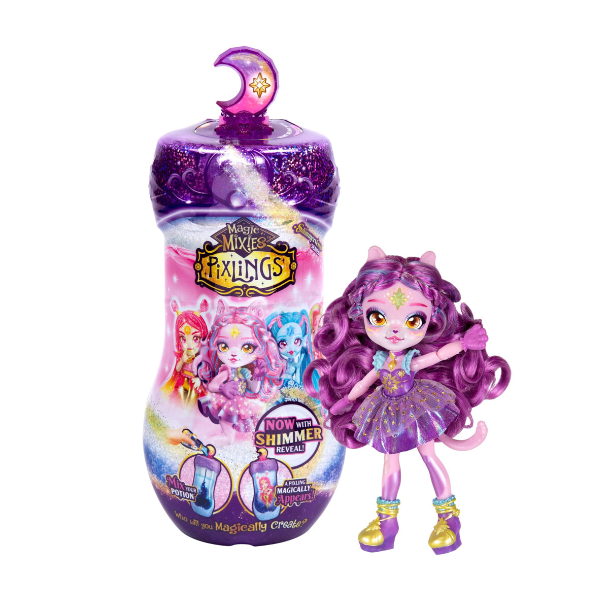 Magic Mixies Pixlings Shimmerverse: Create & Reveal Catlyn the Cat Doll – 6.5 Inches