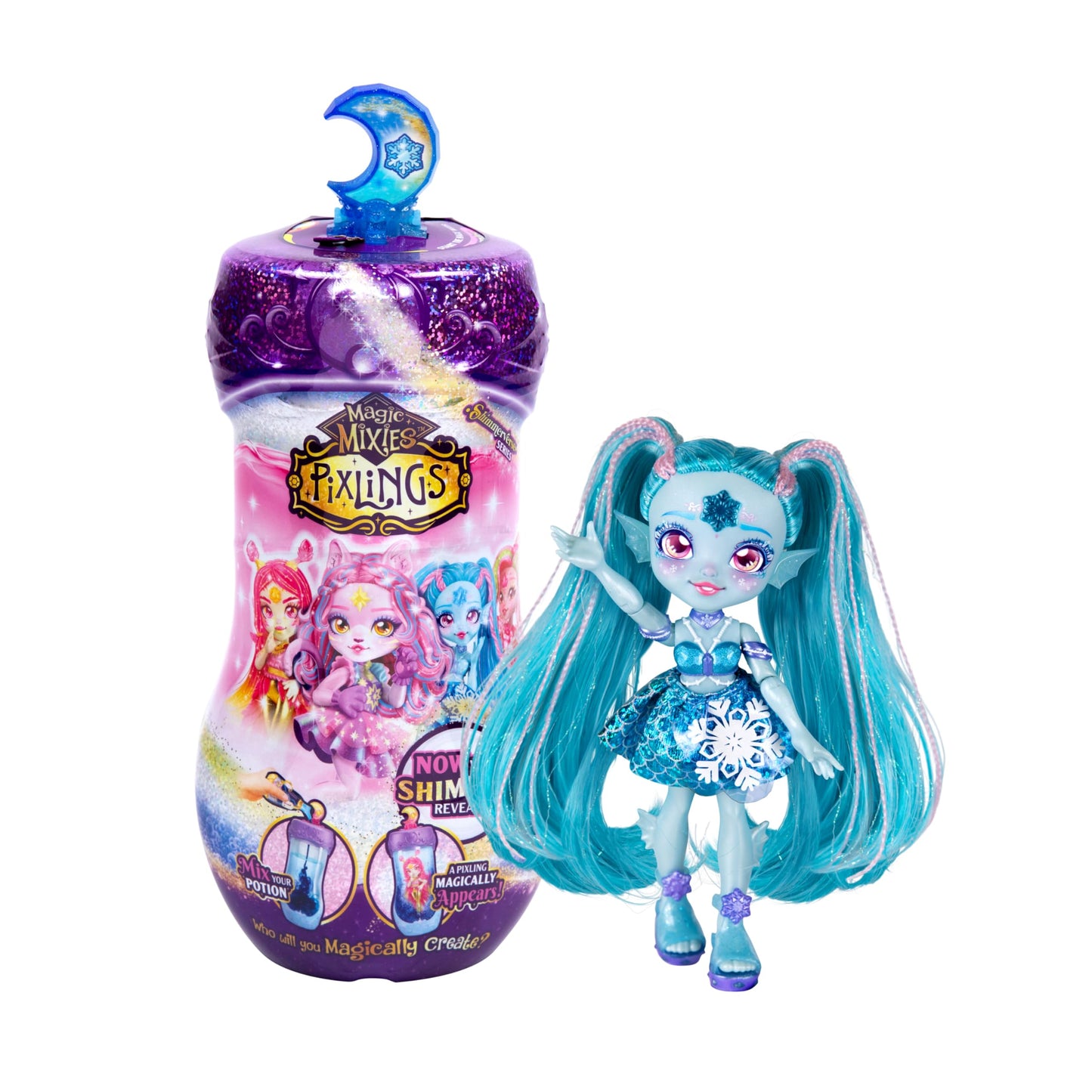 Magic Mixies Pixlings Shimmerverse: Marena the Ice Mermaid 6.5-Inch Pixling Reveal from Potion Bottle