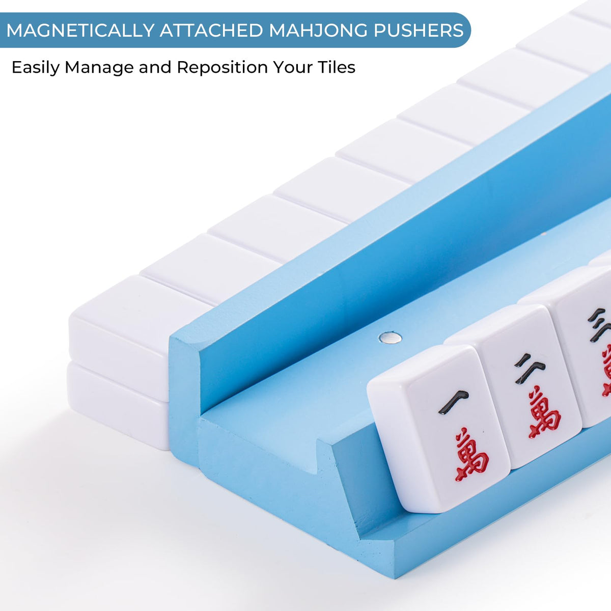 Magic Sewing Machine: 4-Piece Wooden Mahjong Racks with Magnetic Pushers – Natural Pine Tile Rack Set