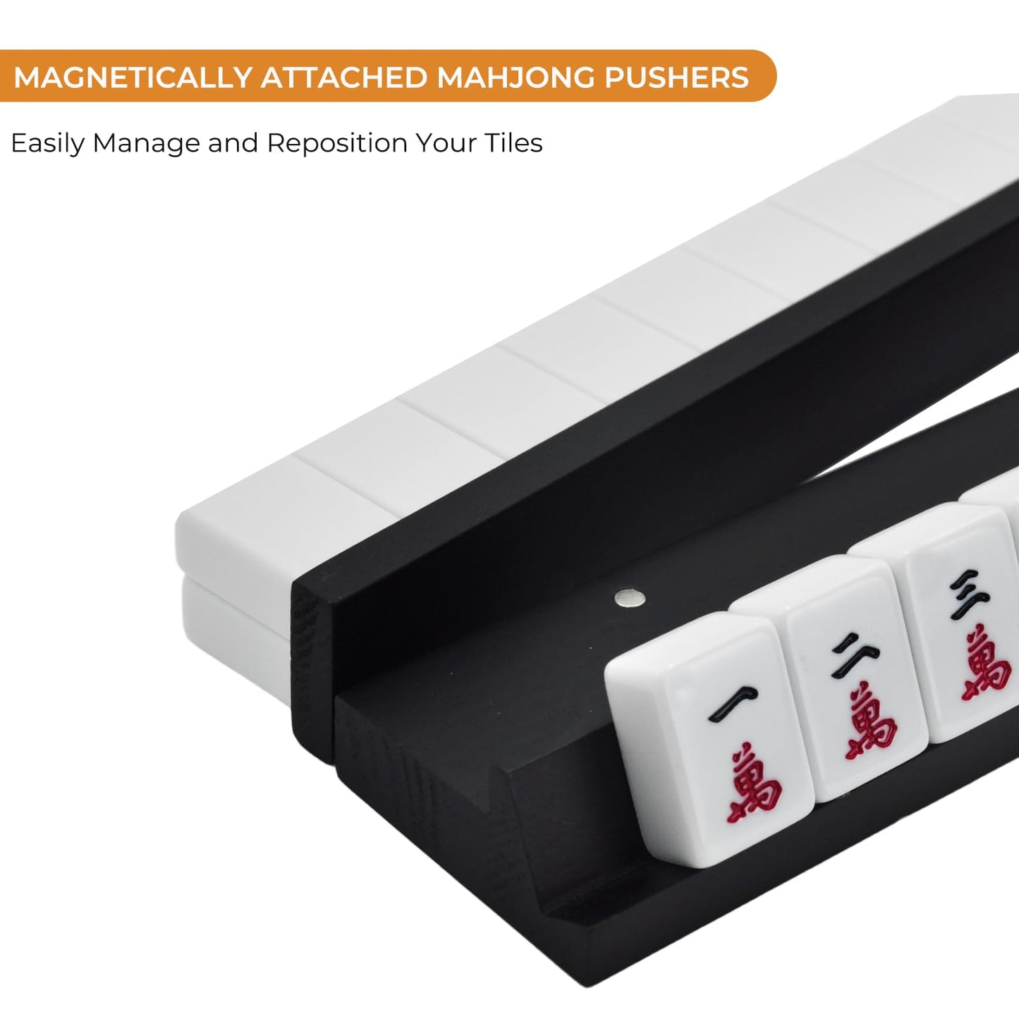 Magic Sewing Machine 4-Pack Wooden Mahjong Racks with Magnetic Pushers – Natural Pine, Black