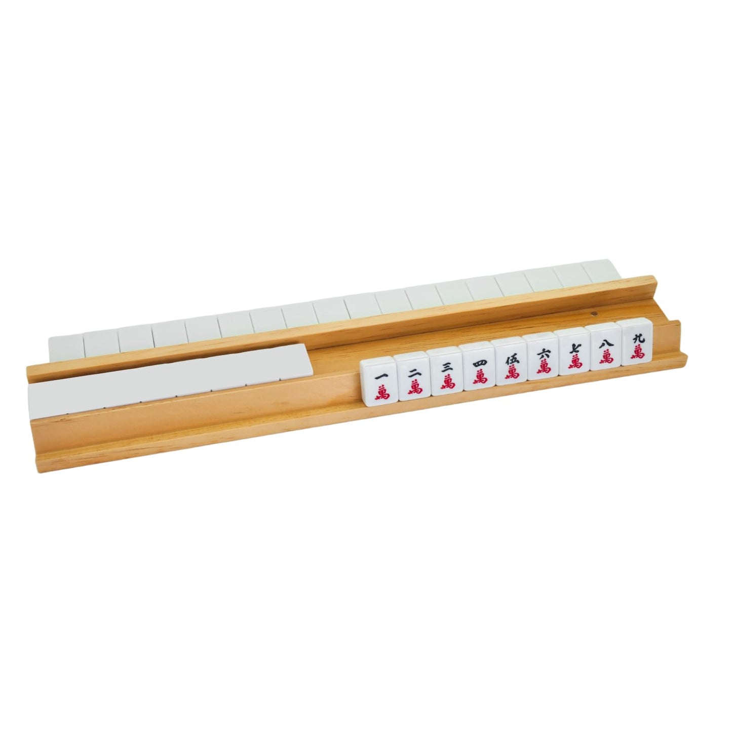 Magic Sewing Machine 4-Piece Wooden Mahjong Racks with Magnetic Pushers – Natural Pine Wood, American Mahjong Tile Rack Set