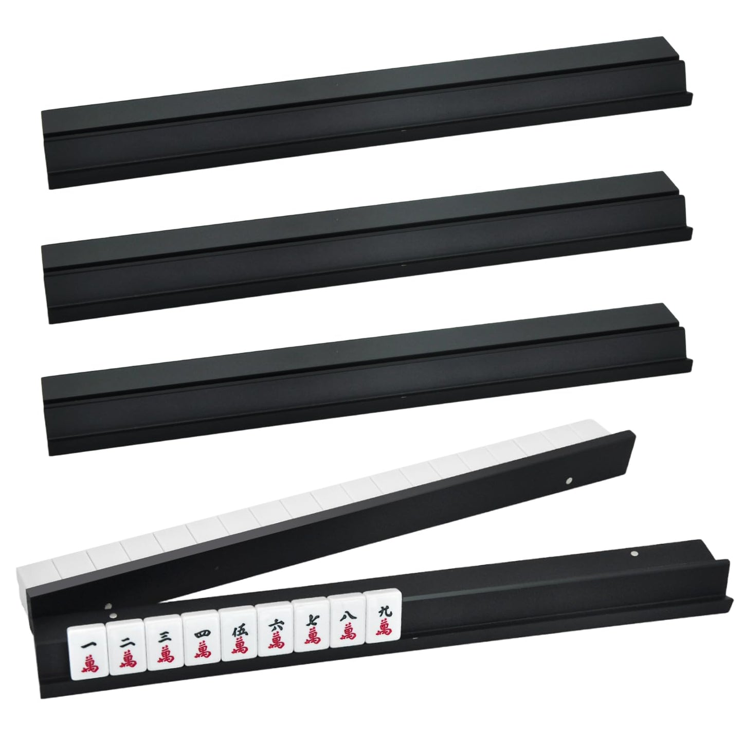 Magic Sewing Machine 4-Pack Wooden Mahjong Racks with Magnetic Pushers – Natural Pine, Black