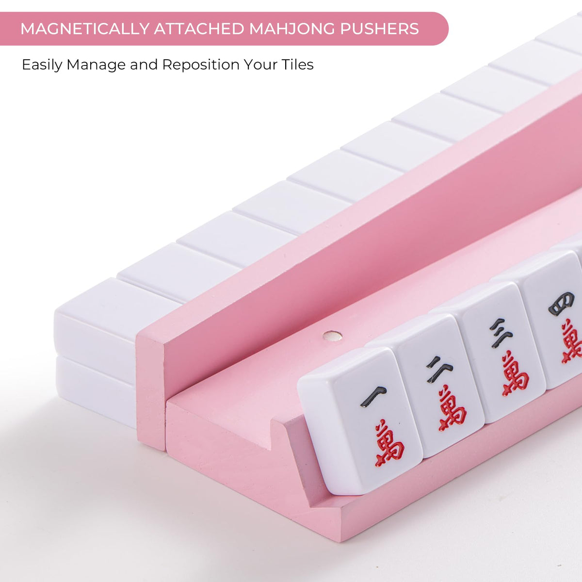 Magic Sewing Machine 4PCS Wooden Mahjong Racks with Magnetic Pushers – Pink Natural Pine