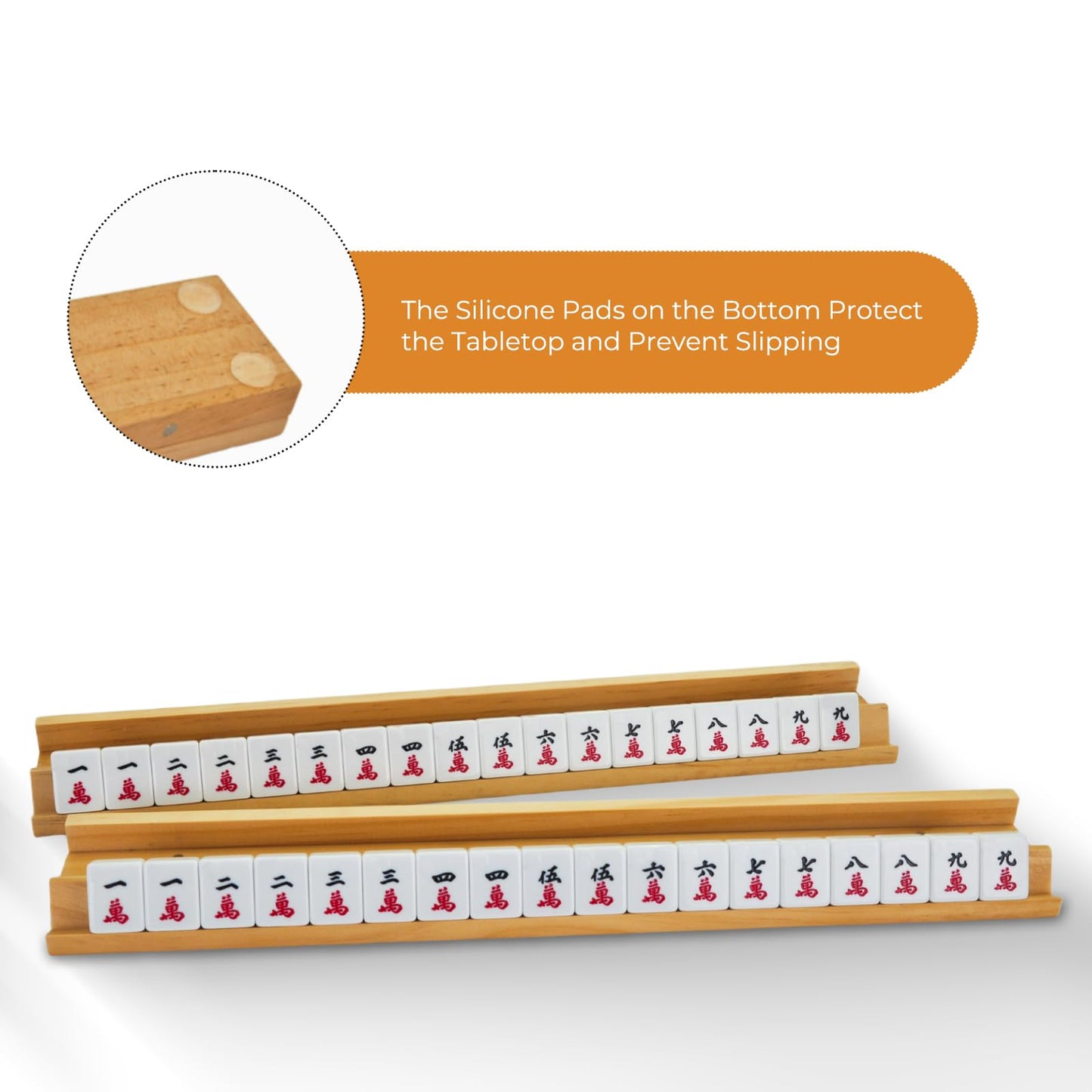 Magic Sewing Machine 4-Piece Wooden Mahjong Racks with Magnetic Pushers – Natural Pine Wood, American Mahjong Tile Rack Set