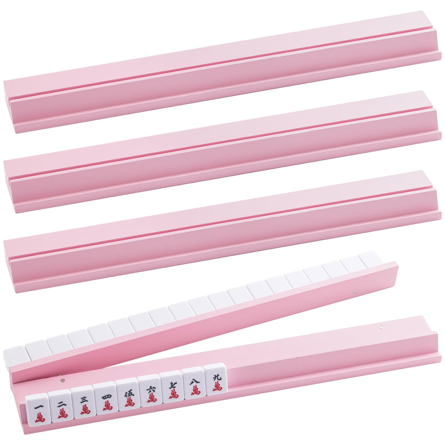 Magic Sewing Machine 4PCS Wooden Mahjong Racks with Magnetic Pushers – Pink Natural Pine
