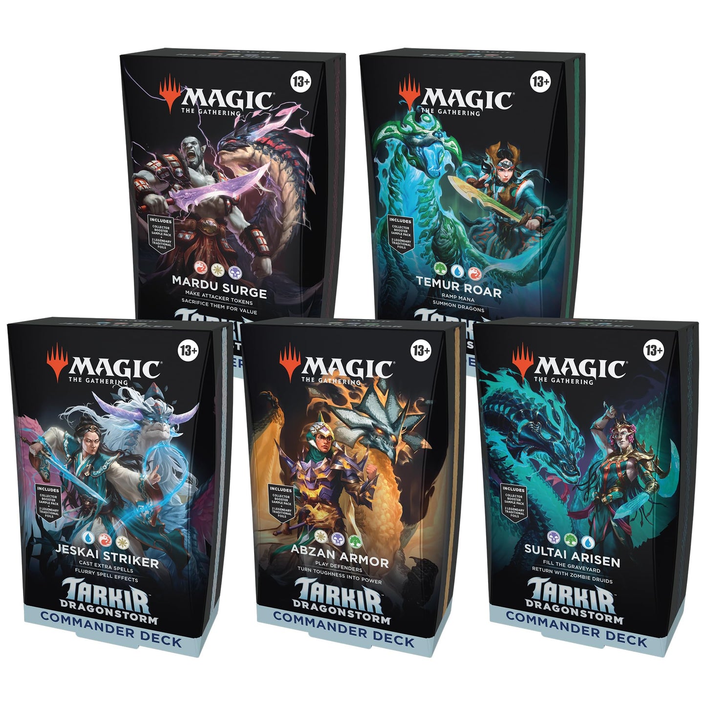 Magic: The Gathering Tarkir Dragonstorm Commander Deck Bundle — All 5 Decks Included (Abzan Armor, Jeskai Striker, Sultai Arisen, Mardu Surge, Temur Roar)