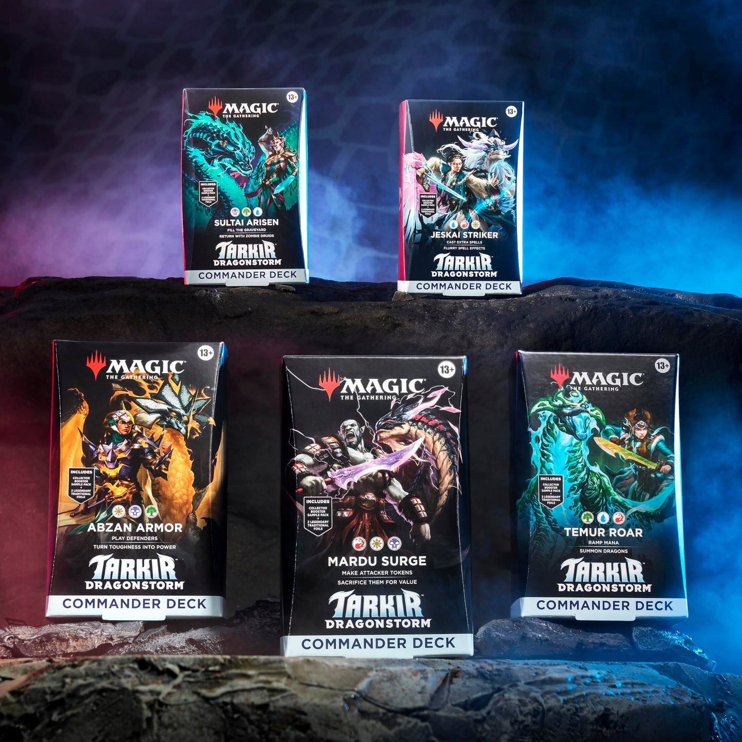 Magic: The Gathering Tarkir Dragonstorm Commander Deck Bundle — All 5 Decks Included (Abzan Armor, Jeskai Striker, Sultai Arisen, Mardu Surge, Temur Roar)