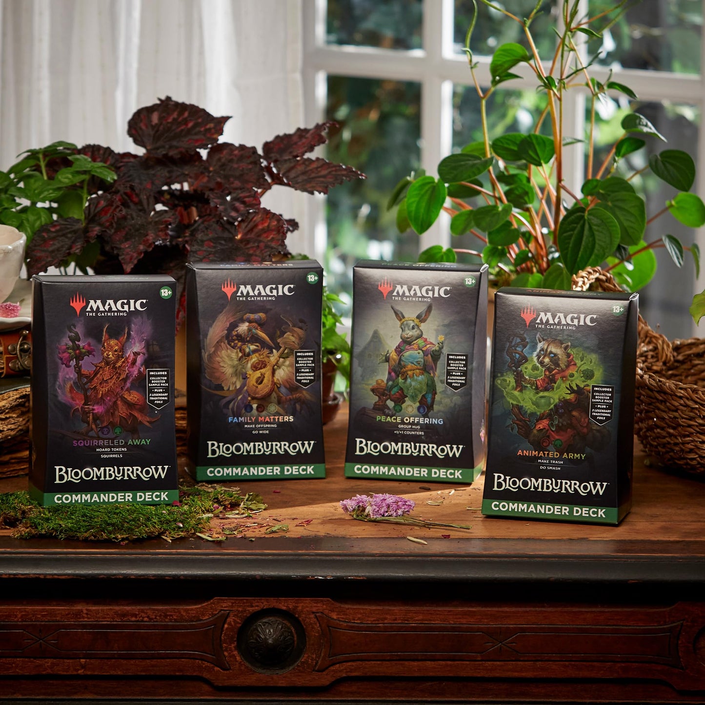 Magic: The Gathering Bloomburrow Commander Deck Bundle — Includes Animated Army, Family Matters, Peace Offering, Squirreled Away