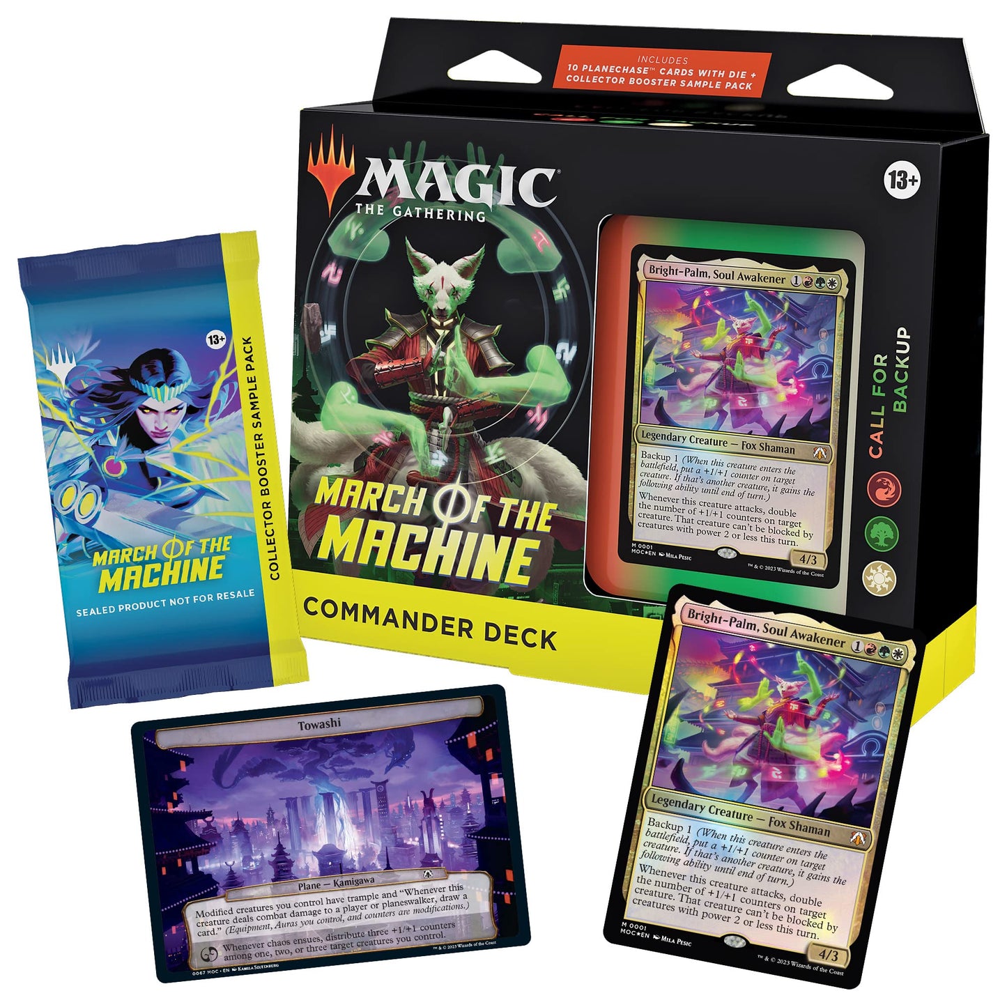Magic: The Gathering Call for Backup Commander Deck (March of the Machine) — 100-Card Red-Green-White Deck with Planechase and Collector Booster
