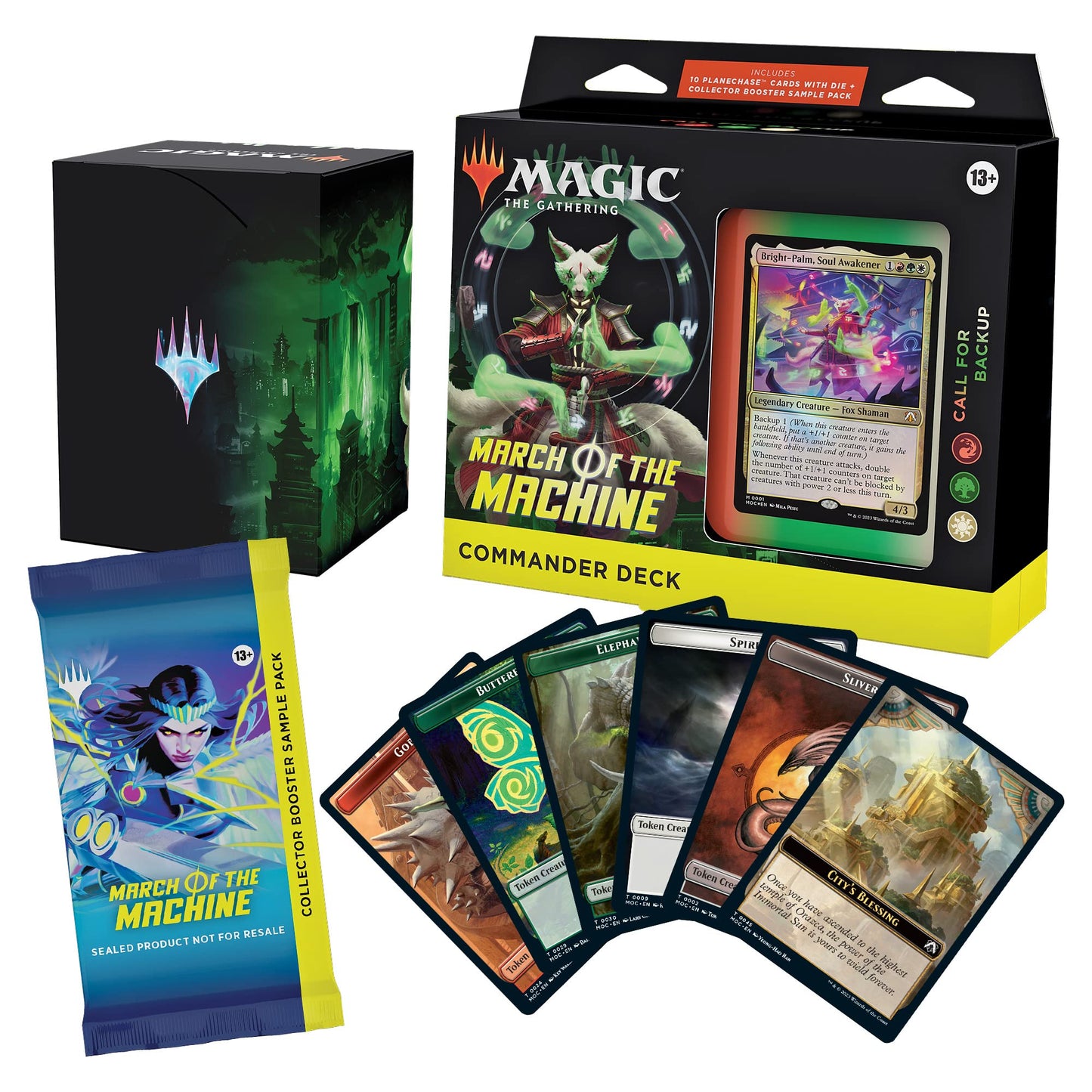Magic: The Gathering Call for Backup Commander Deck (March of the Machine) — 100-Card Red-Green-White Deck with Planechase and Collector Booster