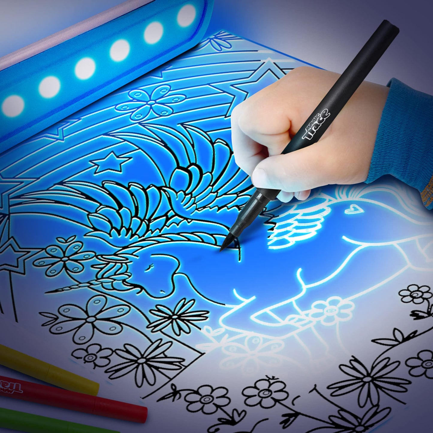 Magic Trace Light Bar Starter Pack — 24 Traceable Pictures, Markers & Crayons