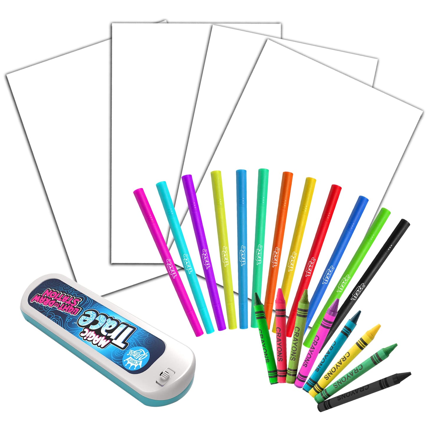 Magic Trace Light Bar Starter Pack — 24 Traceable Pictures, Markers & Crayons