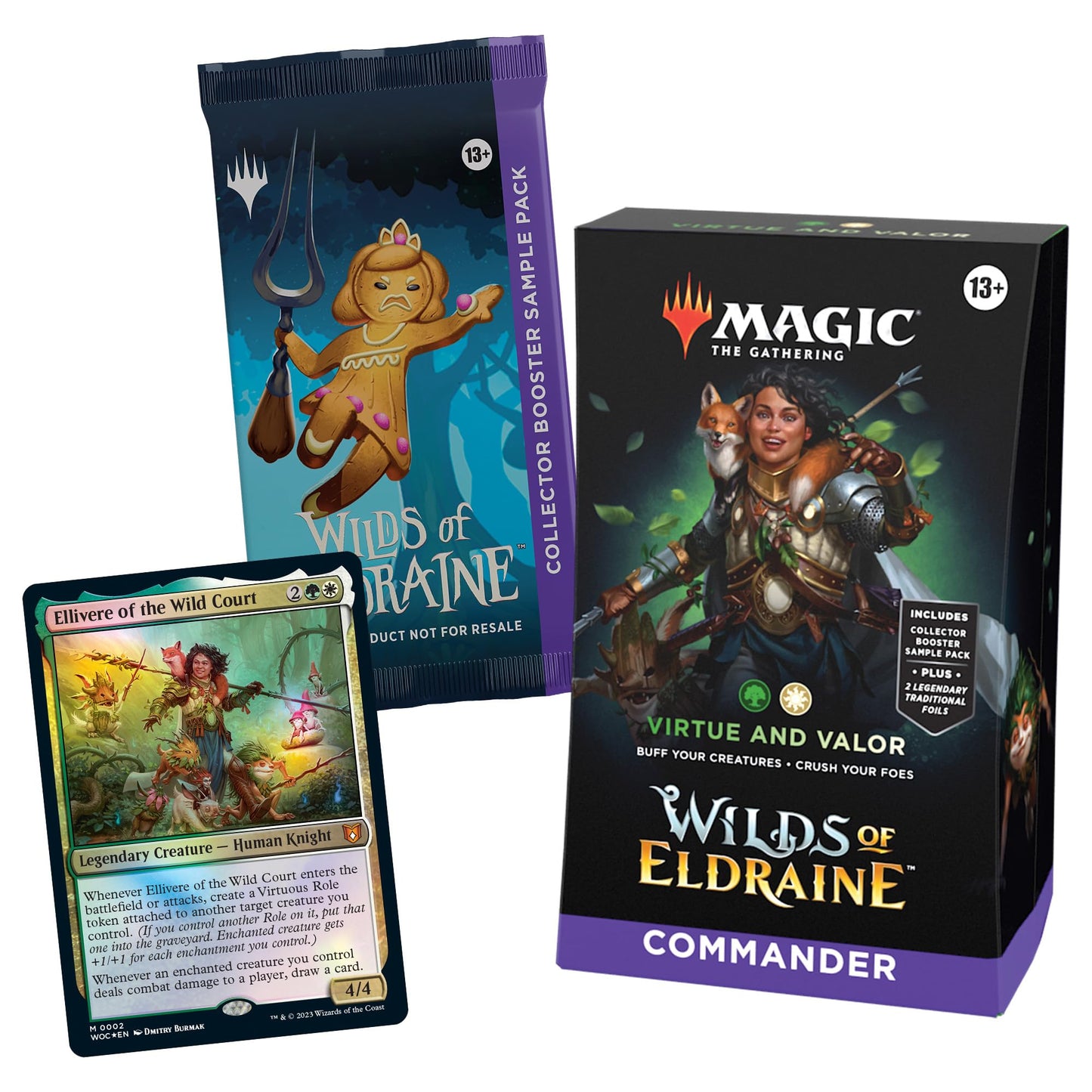 Magic: The Gathering Wilds of Eldraine — Virtue and Valor Commander Deck (100-Card Green/White) + Booster Pack & Accessories