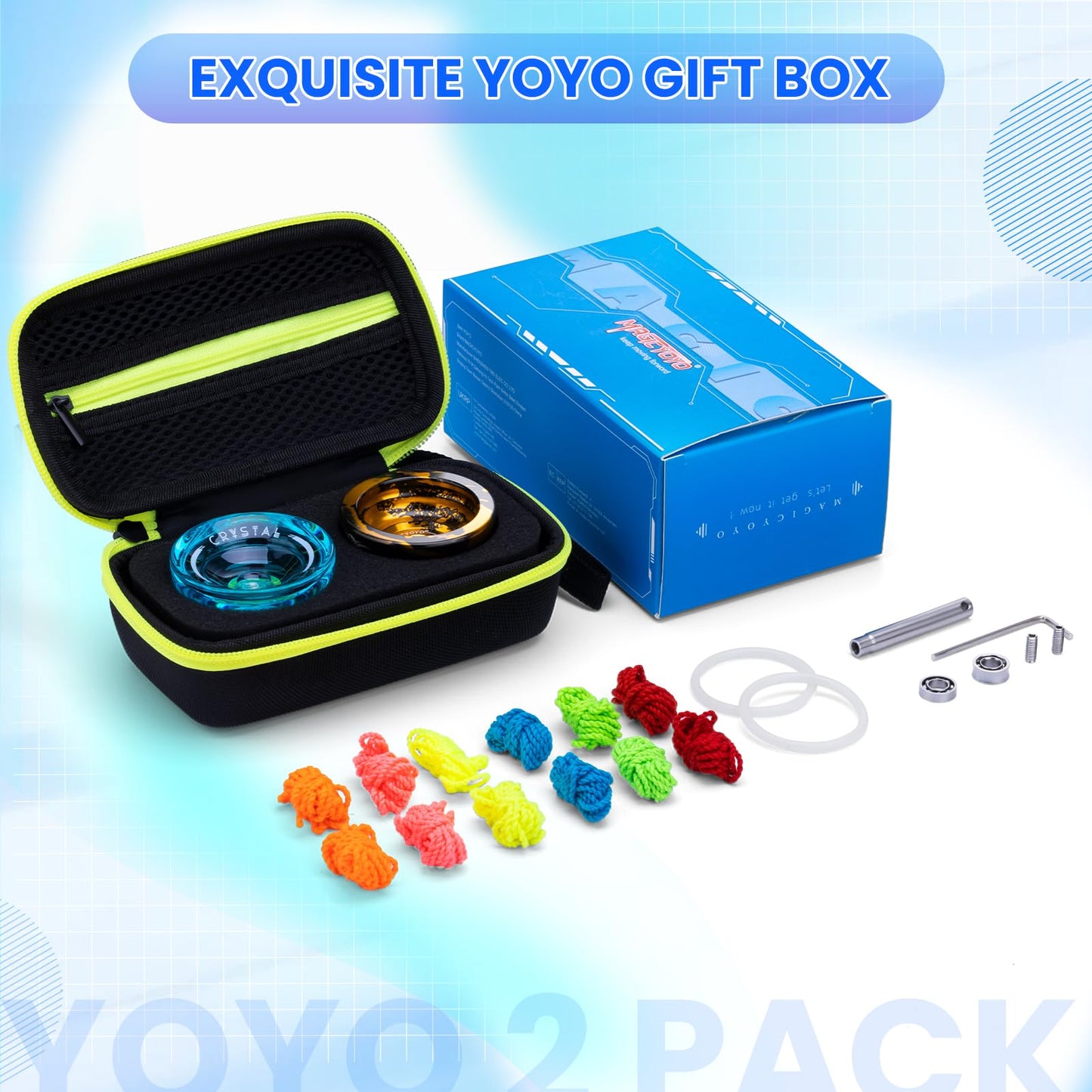 MAGICYOYO Gift Pack: N11 Unresponsive + K2 Crystal Responsive Yoyos with Case, Strings & Bearing Kit