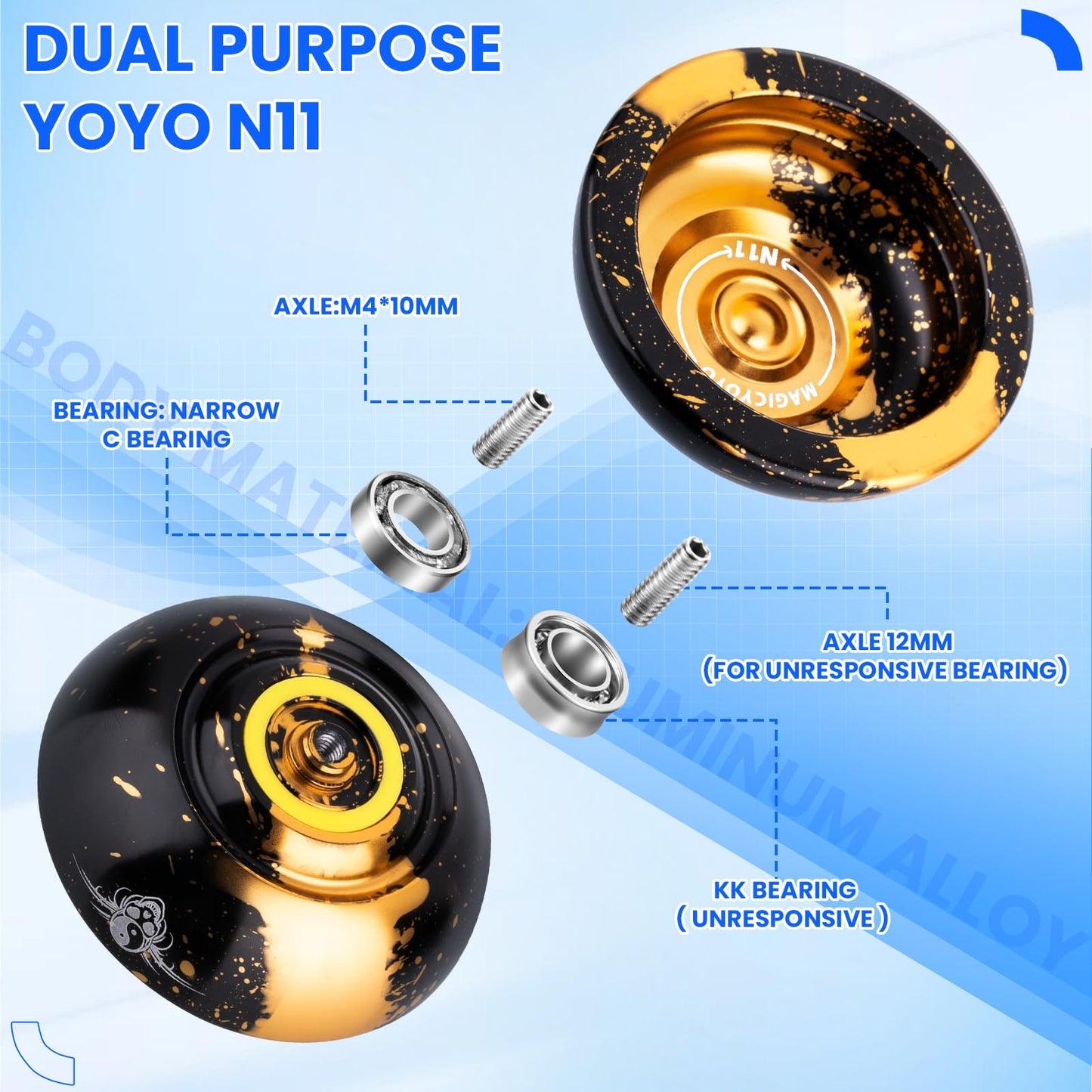 MAGICYOYO Gift Pack: N11 Unresponsive + K2 Crystal Responsive Yoyos with Case, Strings & Bearing Kit