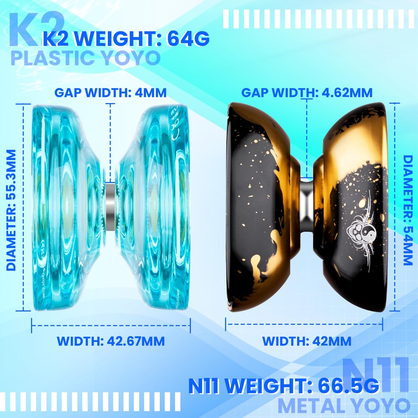 MAGICYOYO Gift Pack: N11 Unresponsive + K2 Crystal Responsive Yoyos with Case, Strings & Bearing Kit