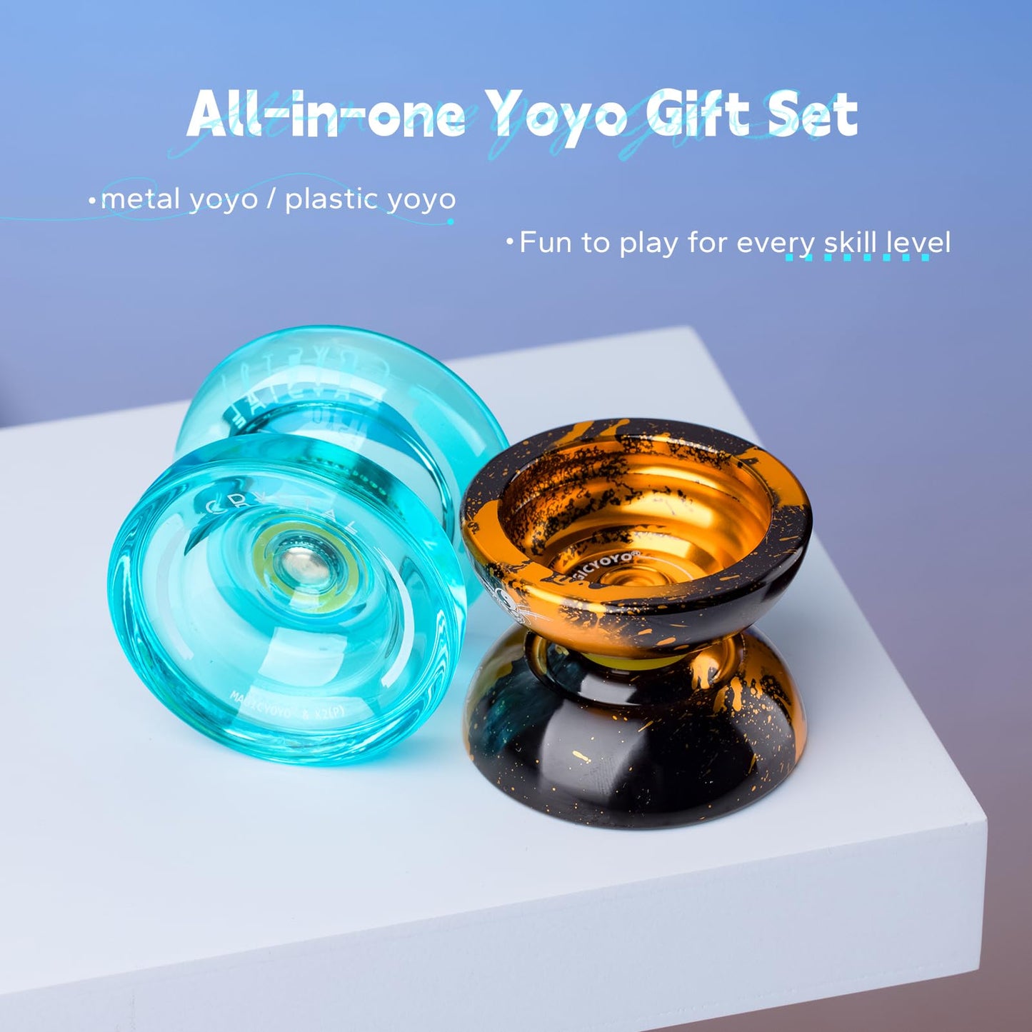 MAGICYOYO Gift Pack: N11 Unresponsive + K2 Crystal Responsive Yoyos with Case, Strings & Bearing Kit