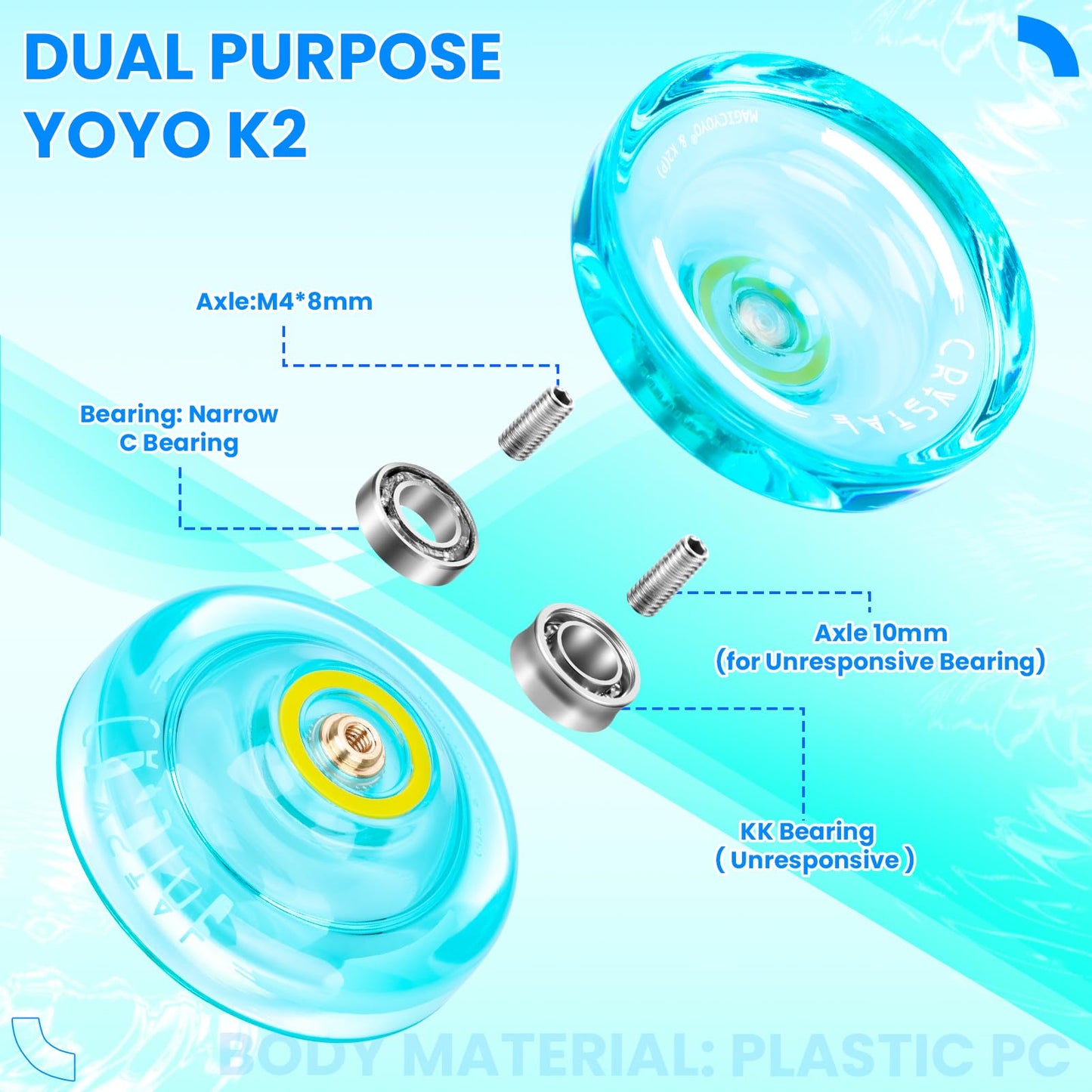MAGICYOYO Gift Pack: N11 Unresponsive + K2 Crystal Responsive Yoyos with Case, Strings & Bearing Kit