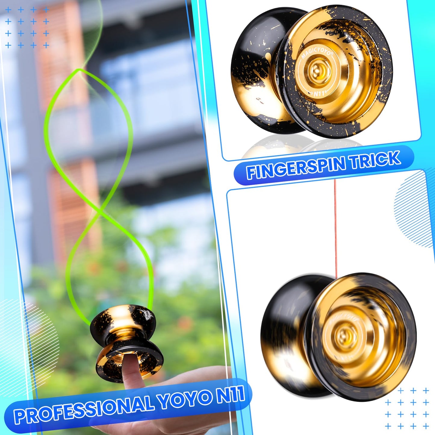 MAGICYOYO Gift Pack: N11 Unresponsive + K2 Crystal Responsive Yoyos with Case, Strings & Bearing Kit