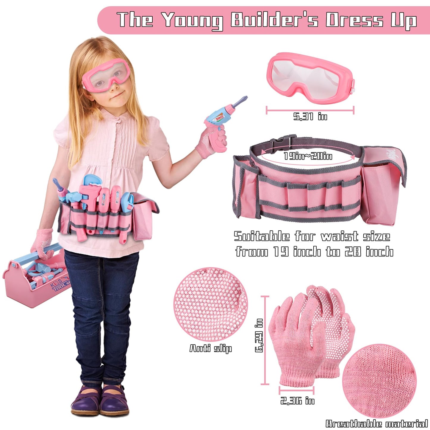 Magic4U Kids Tool Set 48Pcs – Realistic Pretend Play with Drill & Belt