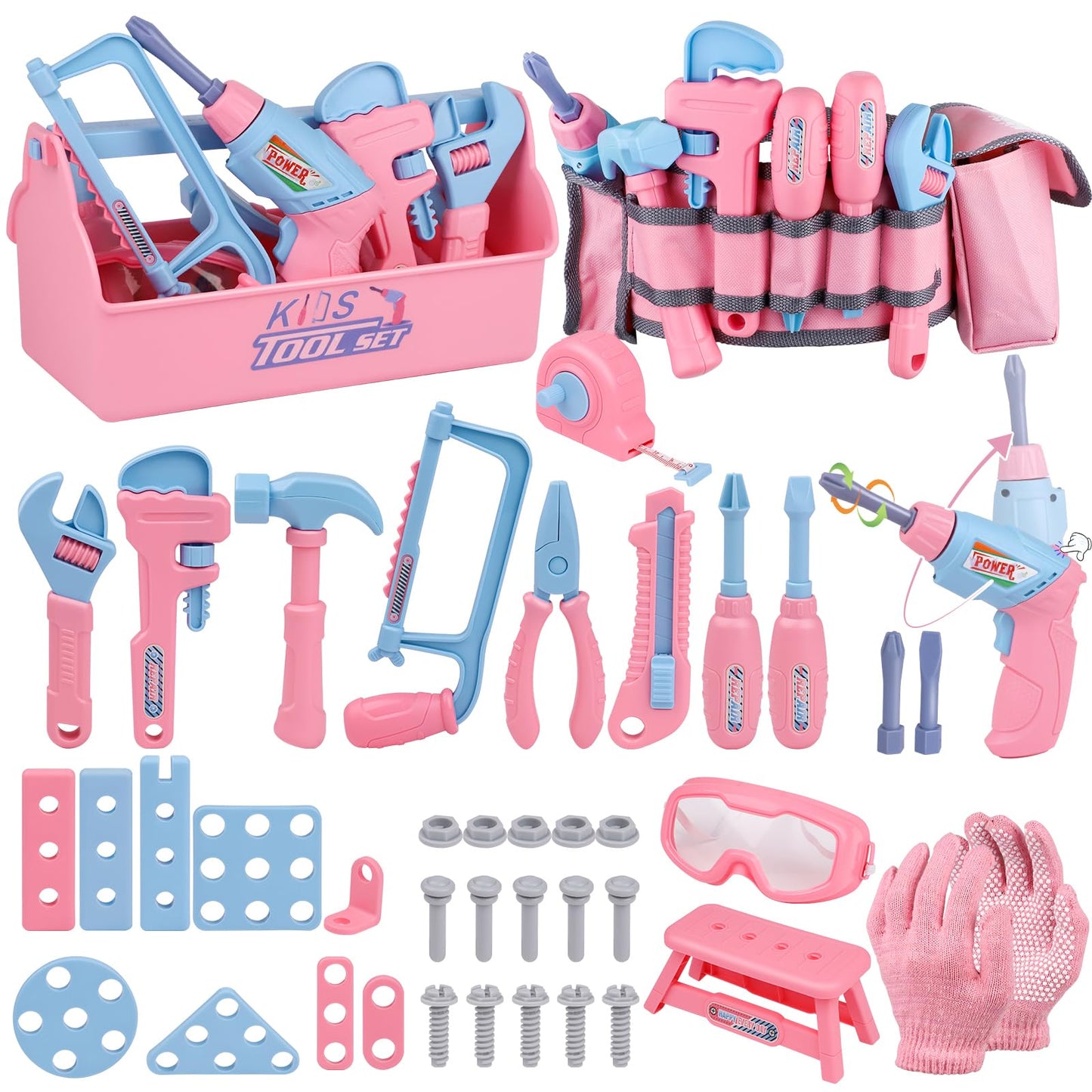 Magic4U Kids Tool Set 48Pcs – Realistic Pretend Play with Drill & Belt