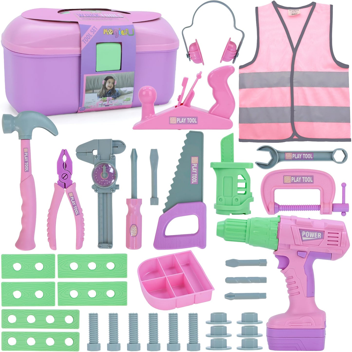 Magic4U Kids Tool Set – 31-Piece Pretend Play Construction Kit for Ages 3-7
