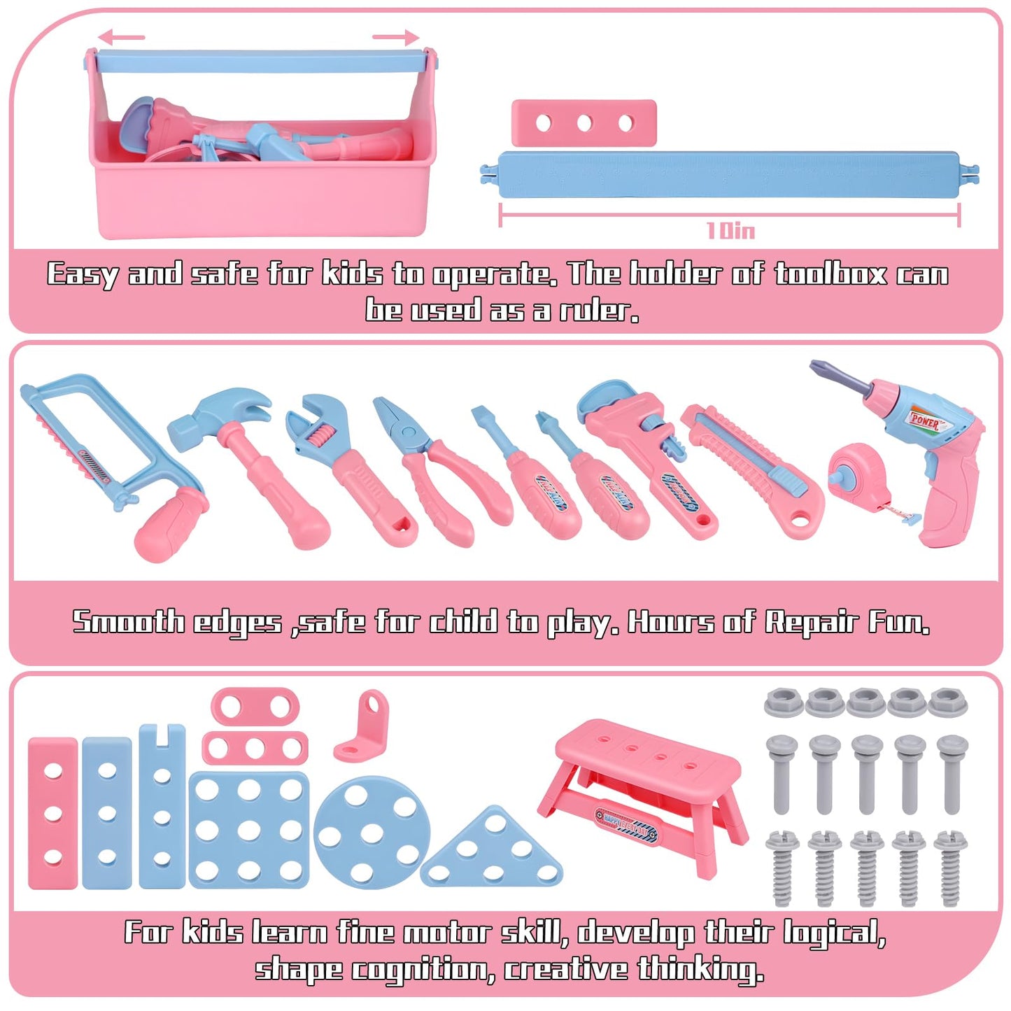 Magic4U Kids Tool Set 48Pcs – Realistic Pretend Play with Drill & Belt