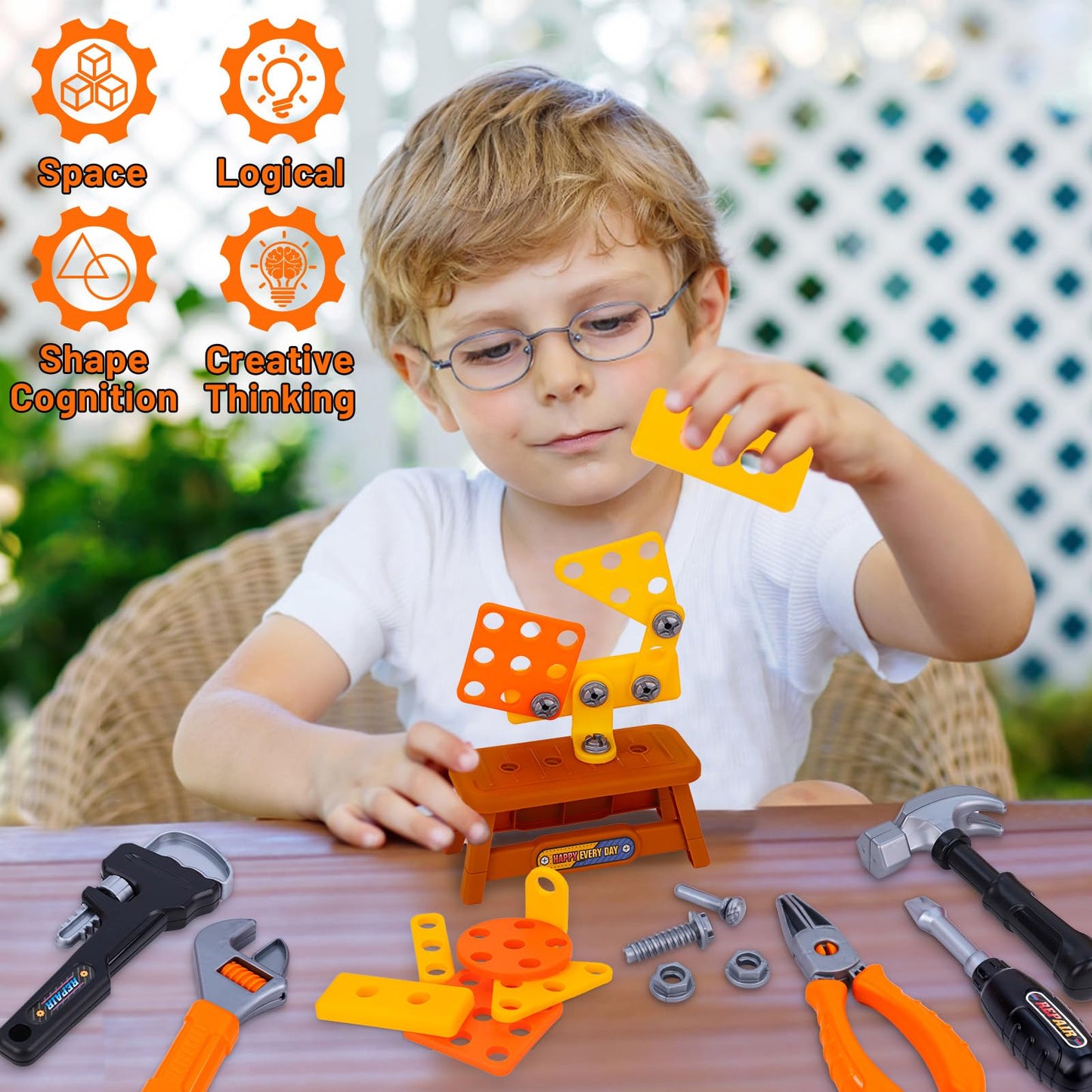 Magic4U 50PCS Kids Tool Set – Realistic Pretend Play Toolbox with Drill & Safety Gear