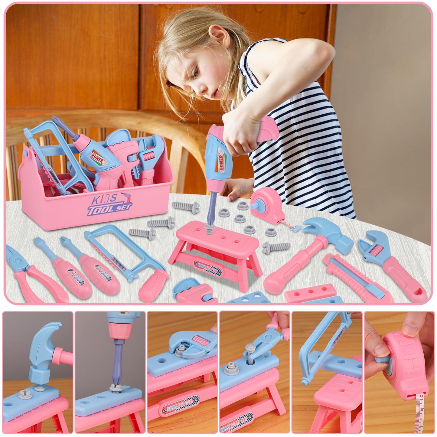 Magic4U Kids Tool Set 48Pcs – Realistic Pretend Play with Drill & Belt