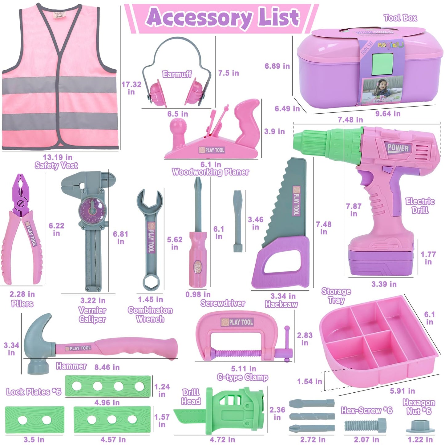 Magic4U Kids Tool Set – 31-Piece Pretend Play Construction Kit for Ages 3-7