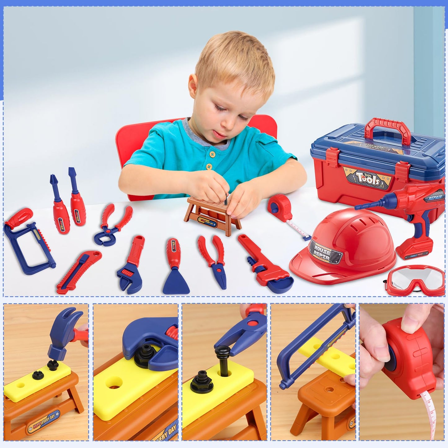 Magic4U Kids Tool Set 49PCS — Realistic Pretend Play Kit for Ages 3-8