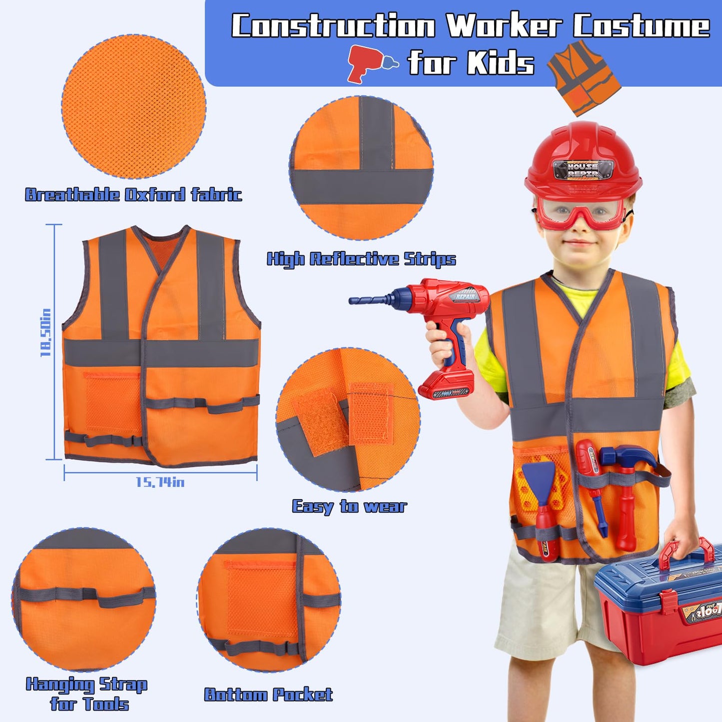 Magic4U Kids Tool Set 49PCS — Realistic Pretend Play Kit for Ages 3-8