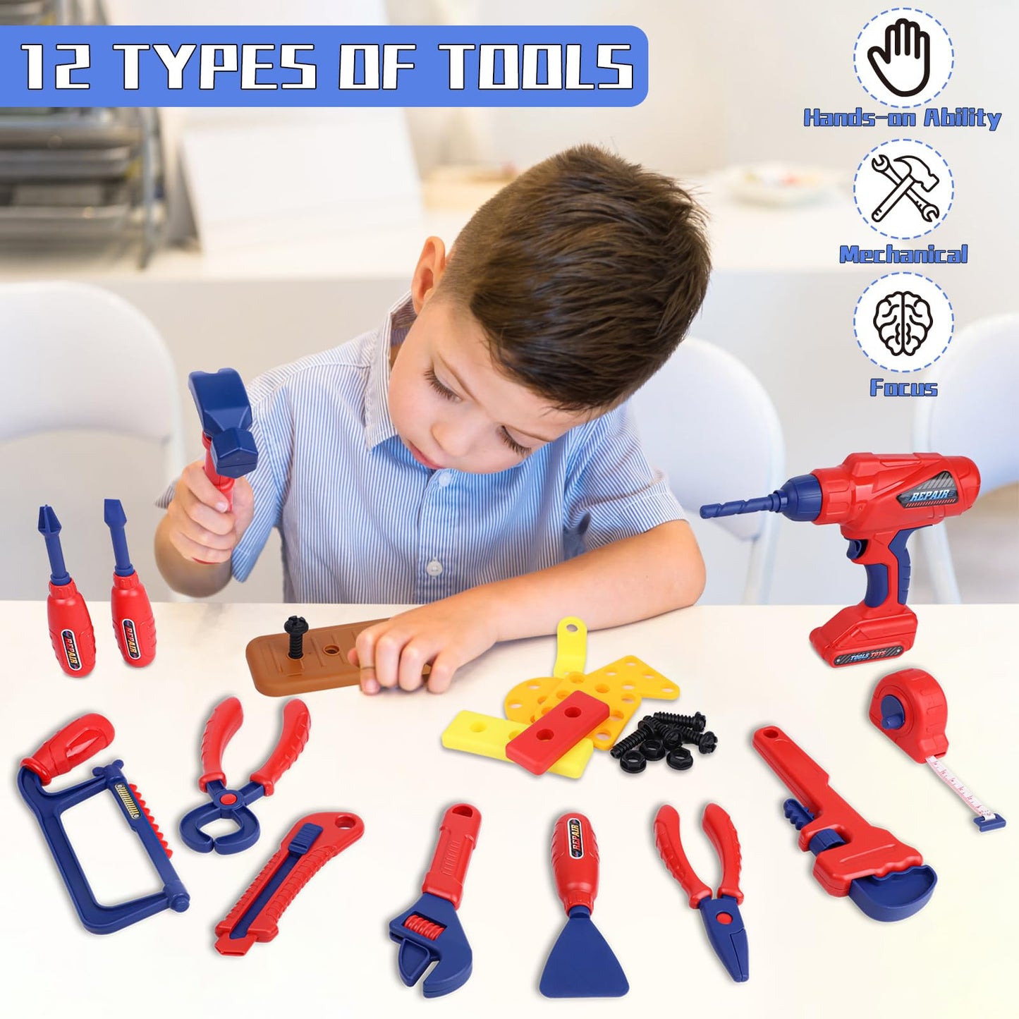 Magic4U Kids Tool Set 49PCS — Realistic Pretend Play Kit for Ages 3-8