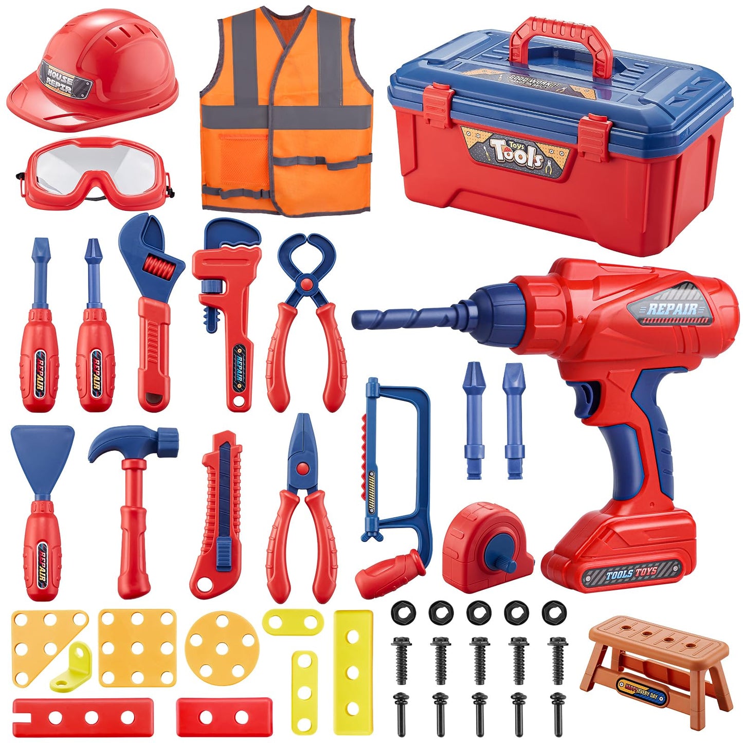 Magic4U Kids Tool Set 49PCS — Realistic Pretend Play Kit for Ages 3-8