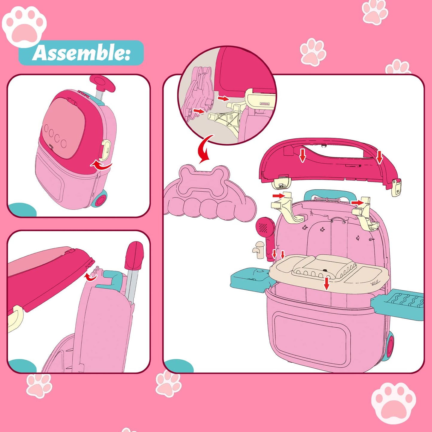 MAGIC4U Pet Cat Care Carrier & 29-Piece Vet Doctor Kit for Kids Aged 3-12