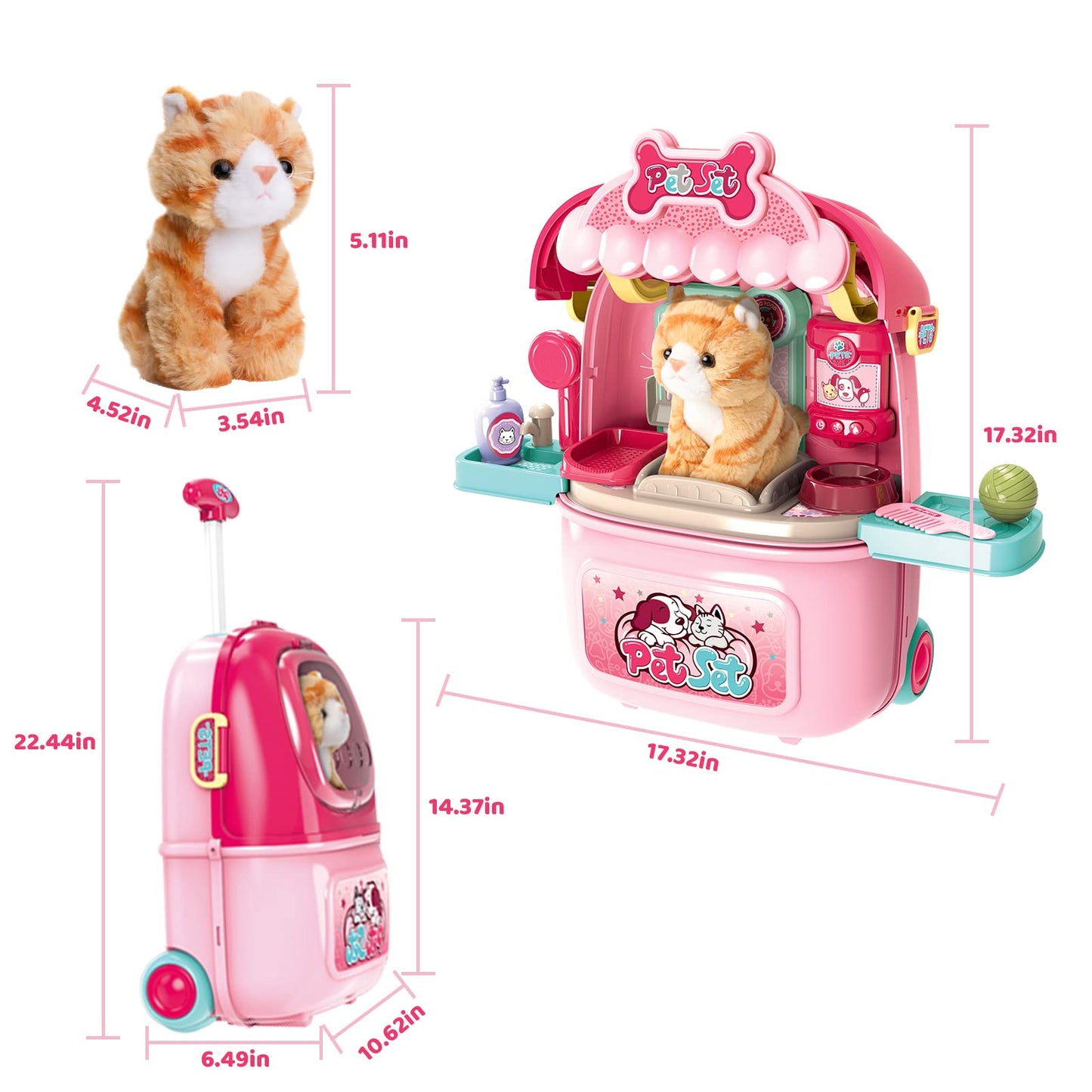 MAGIC4U Pet Cat Care Carrier & 29-Piece Vet Doctor Kit for Kids Aged 3-12