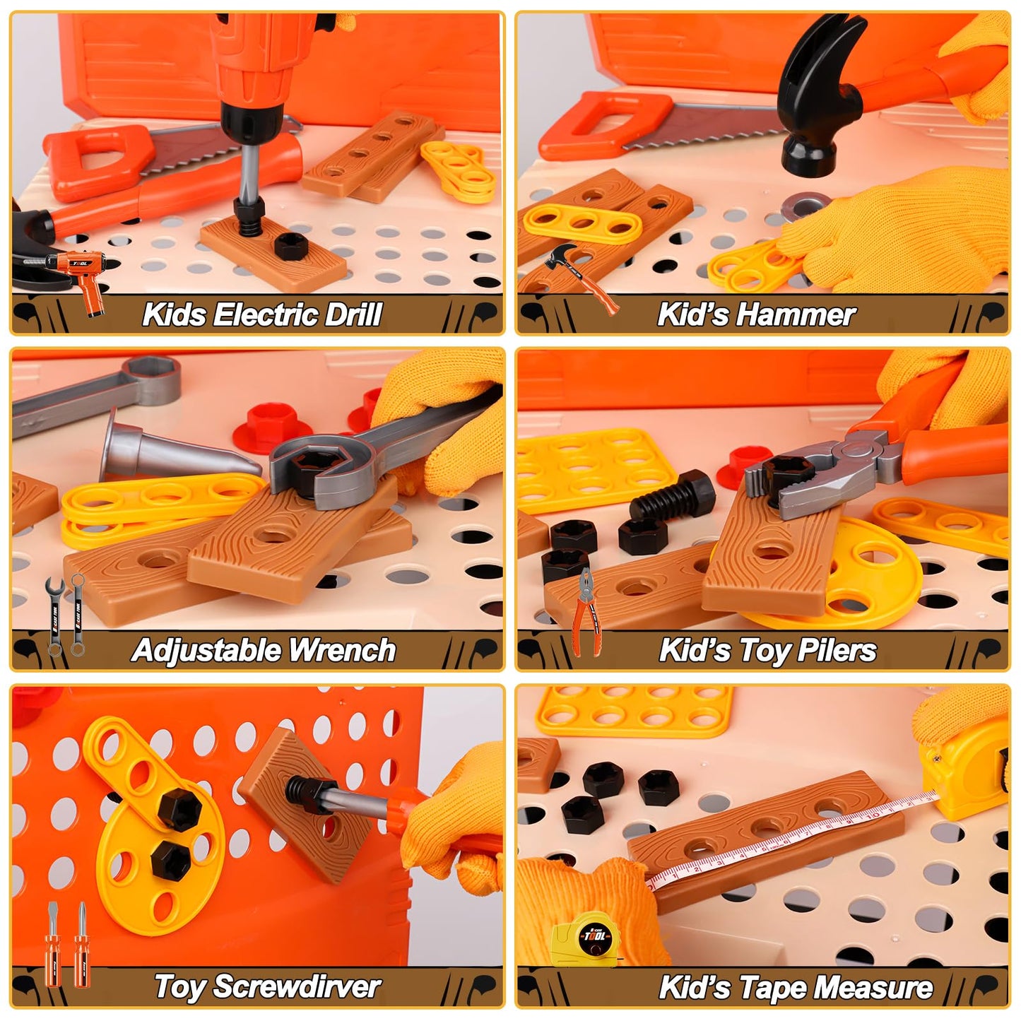 MAGIC4U 95PCS Kids Tool Bench Set – Realistic Tools, Safety Gear & Drill for Pretend Play