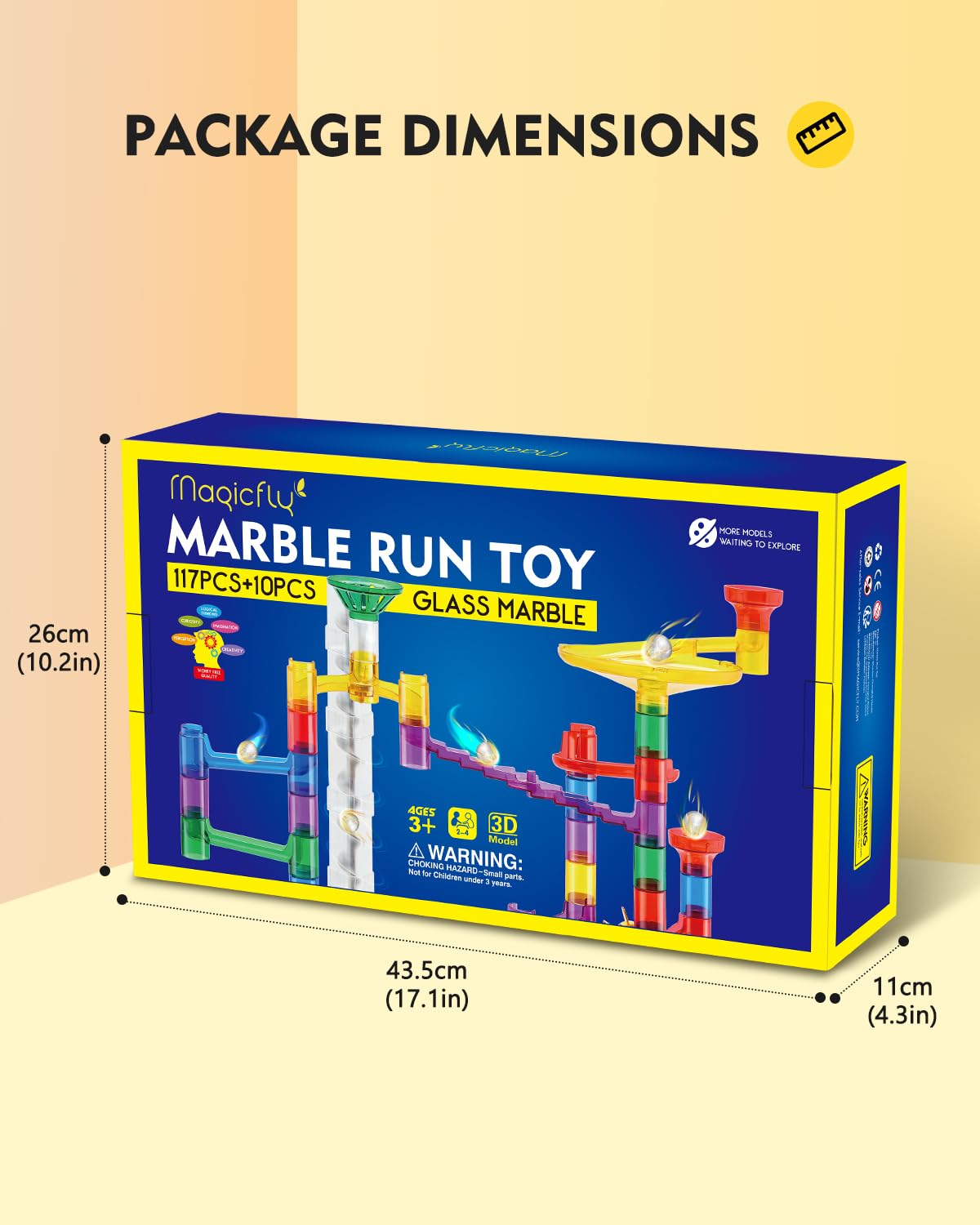 Magicfly Marble Run Set - Motorized Elevator, 127 Pcs Marble Track Toy for STEM Fun