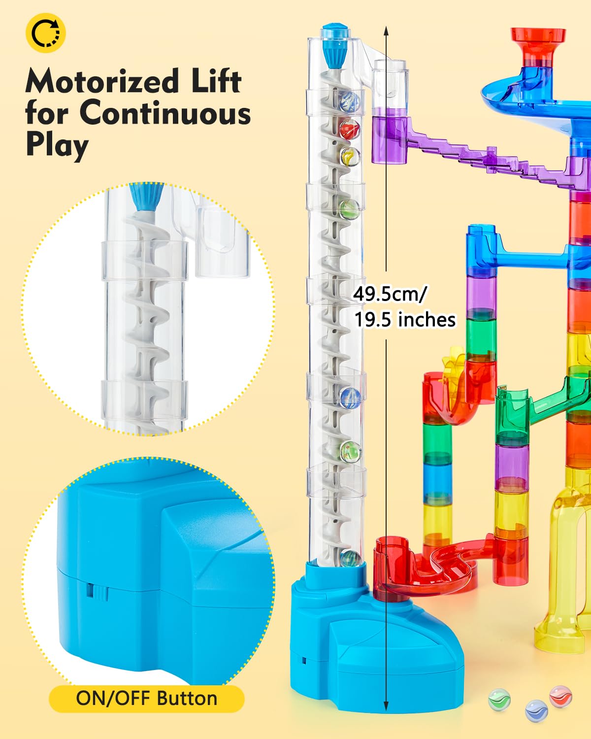 Magicfly Marble Run Set - Motorized Elevator, 127 Pcs Marble Track Toy for STEM Fun