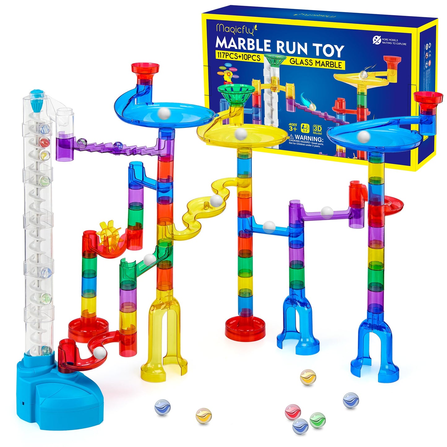 Magicfly Marble Run Set - Motorized Elevator, 127 Pcs Marble Track Toy for STEM Fun