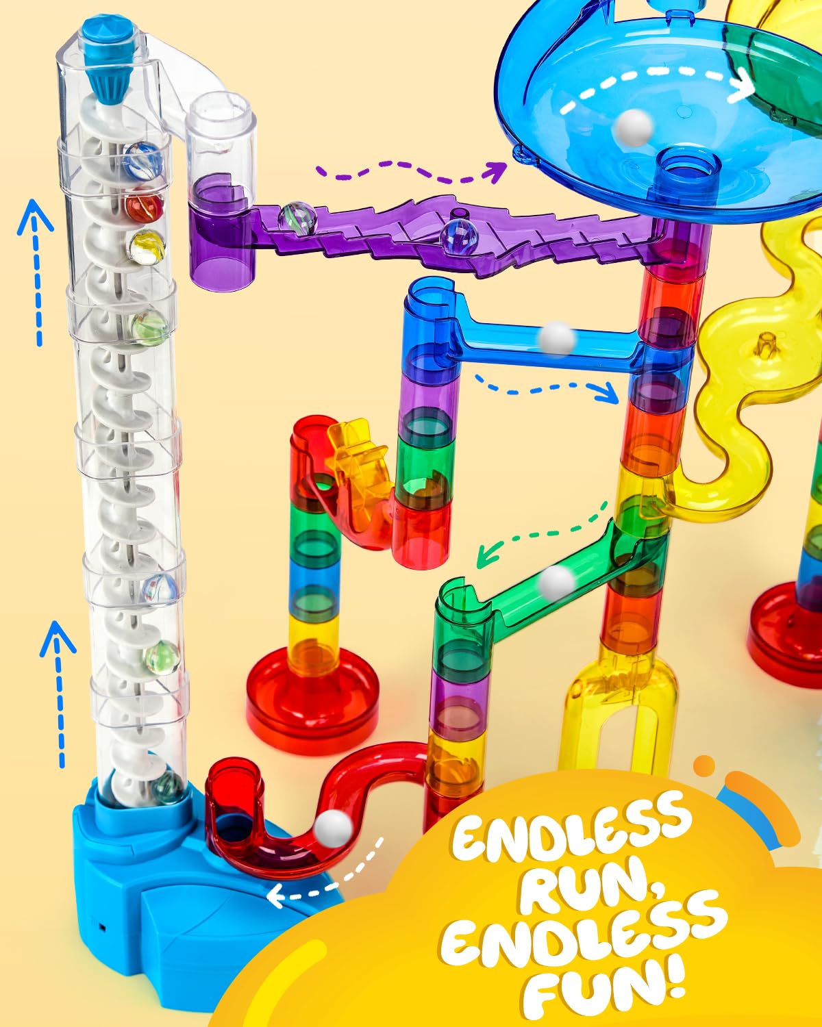 Magicfly Marble Run Set - Motorized Elevator, 127 Pcs Marble Track Toy for STEM Fun